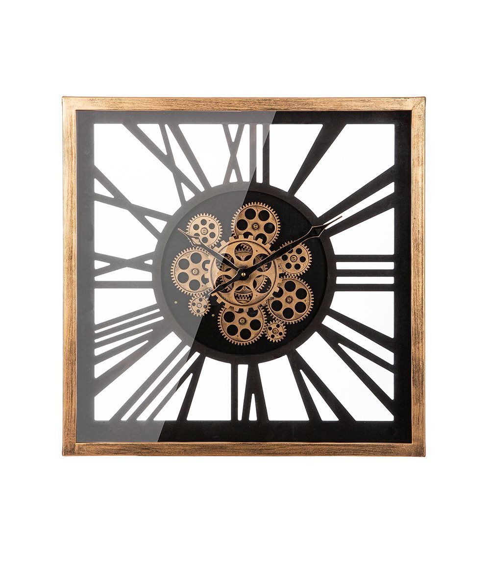 GILDE Wanduhr „Dente“ 52641 – Zahnraduhr in Schwarz/Gold, 54 cm, Metall/MDF
