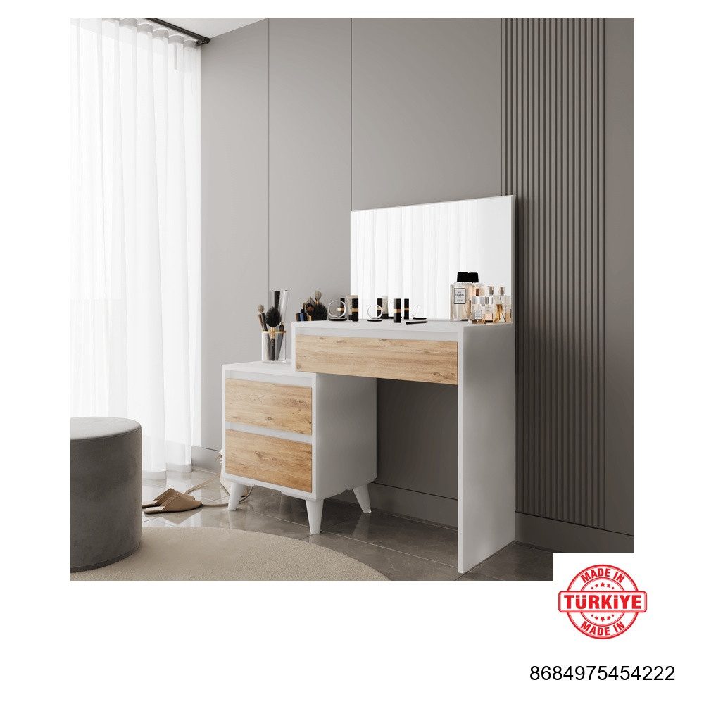 BDR Smart Home Art Schminkschrank Venus Schminktisch Spiegel-Schubladen Pine & Weiß Zeitlos Elegant