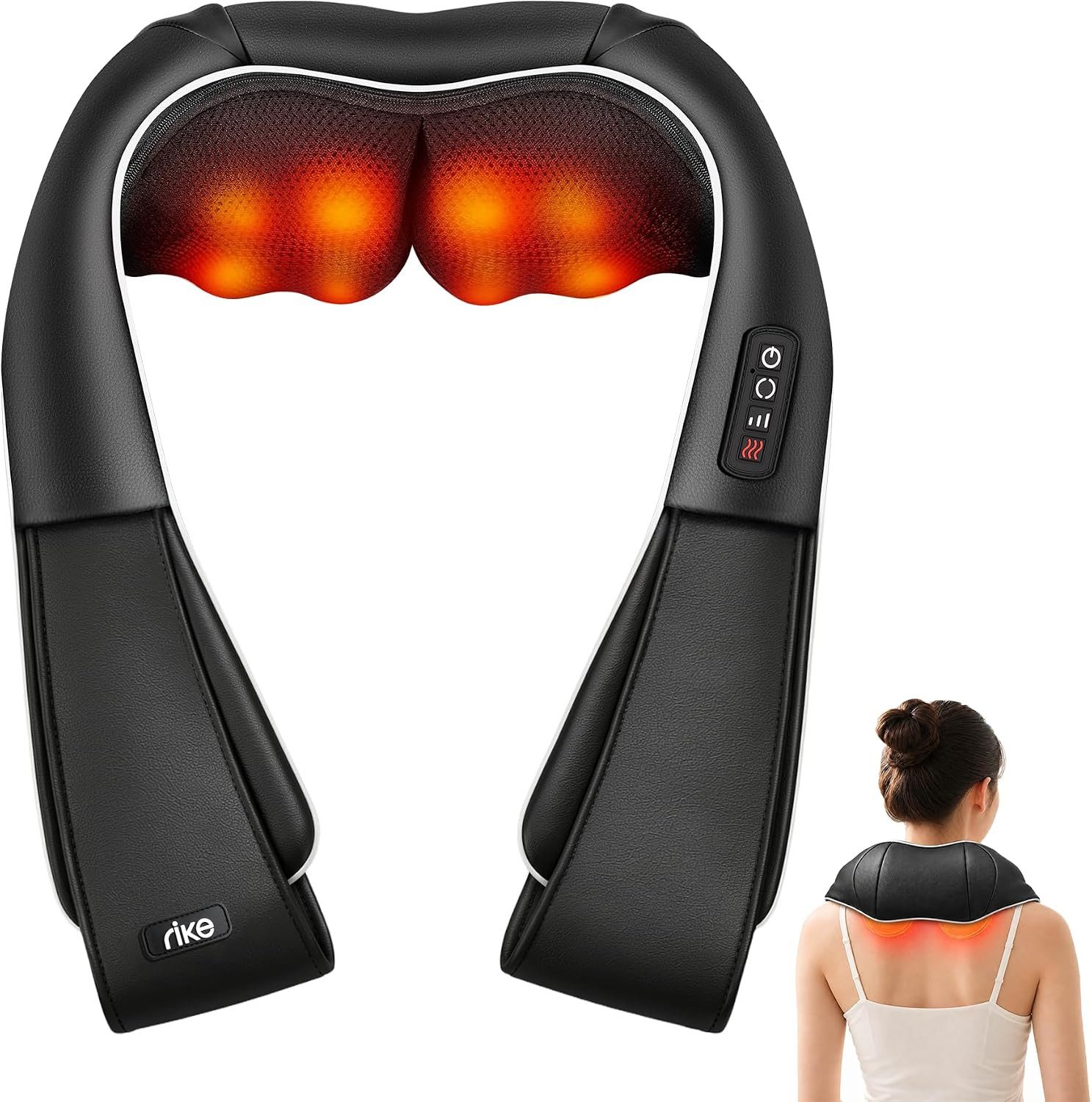 RIKE Shiatsu-Massagegerät Nackenmassagegerät mit Wärme, 3D Neck Massager Shiatsu Massagegerät, Shiatsu Nacken- und Schultermassagegerät, 8 Massageköpfe, bidirektionale Knetmassage, Wärmefunktion