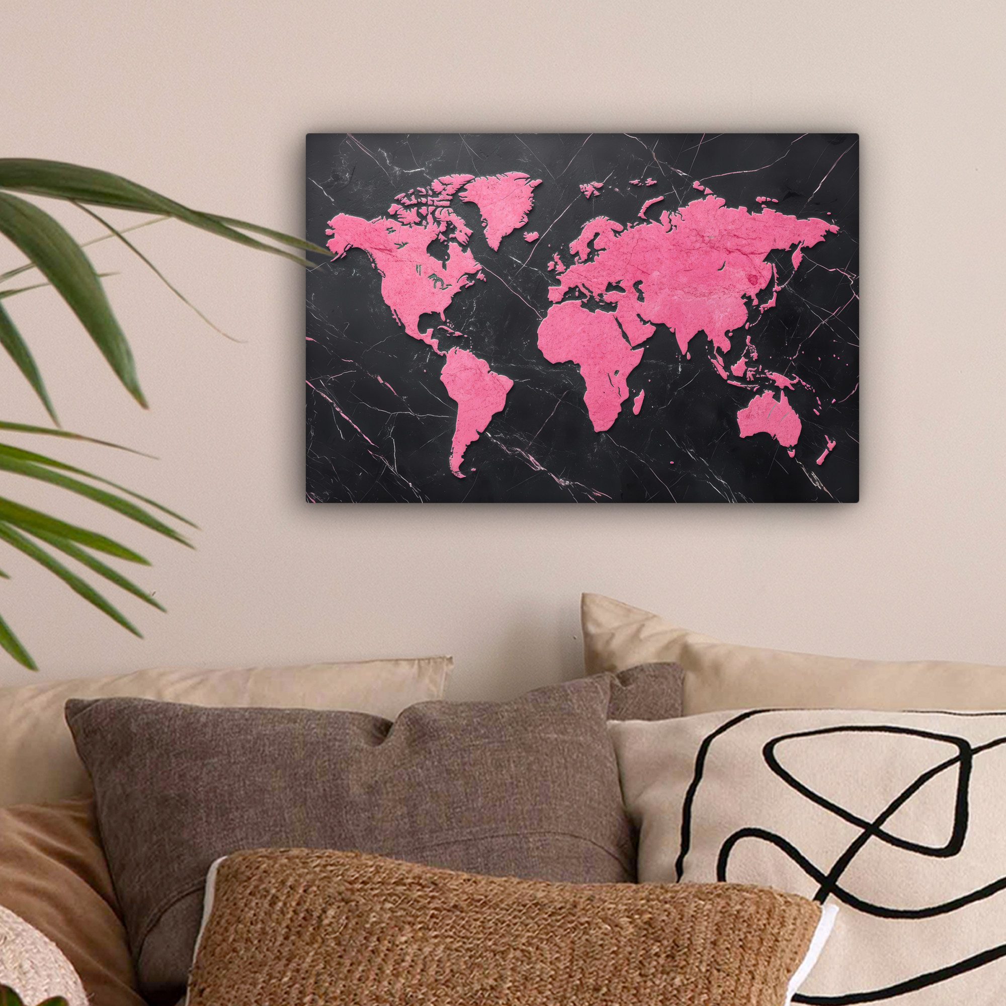 OneMillionCanvasses® Leinwandbild Weltkarte - Rosa - günstig online kaufen