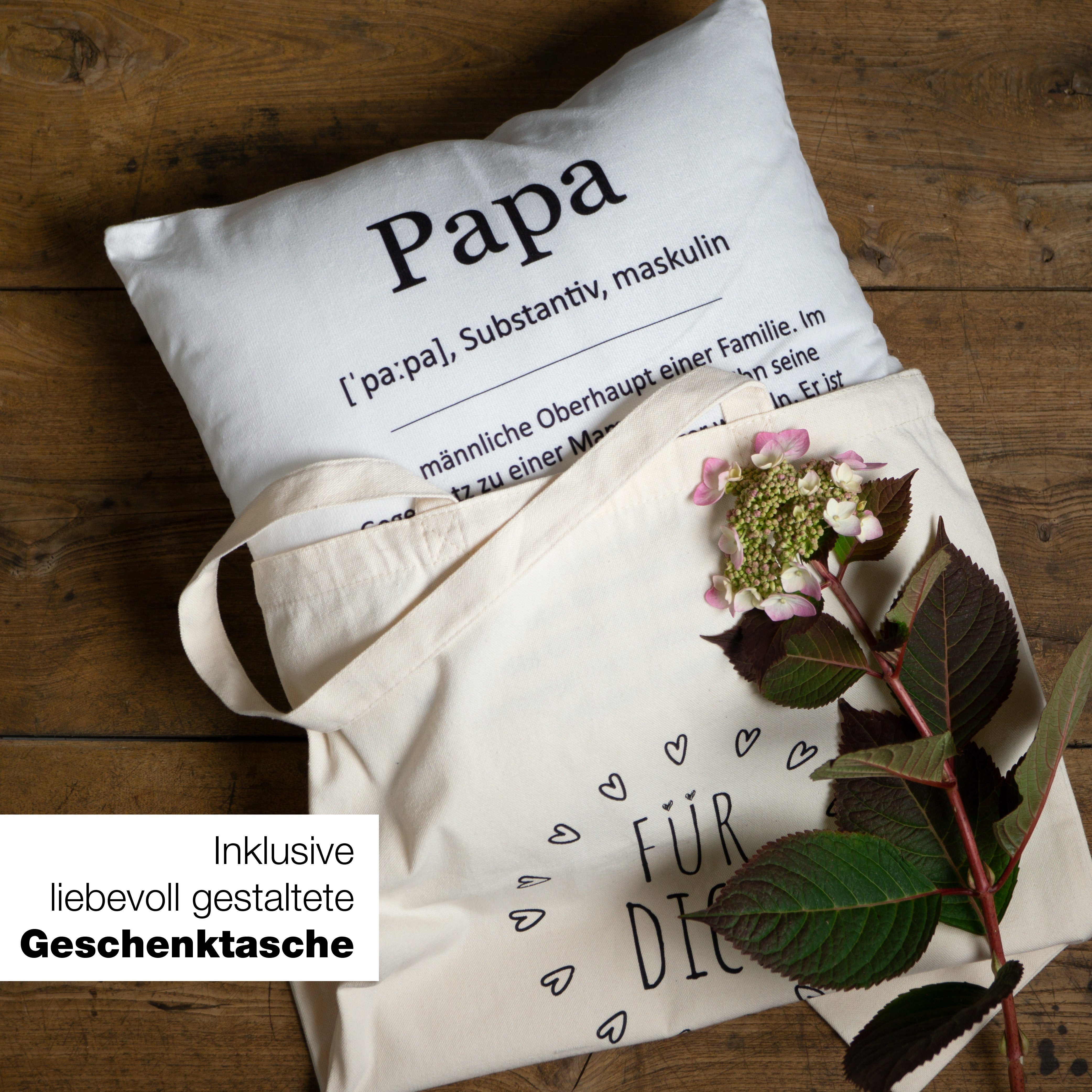 Papa Geschenktasche mit Kissen ILP Dekokissen Spruch, Mit Motiv