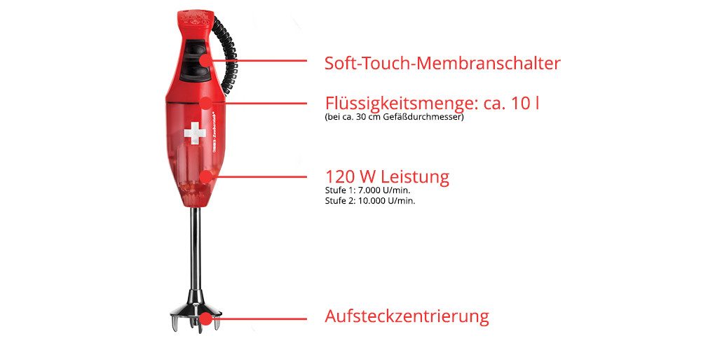 ESGE-Zauberstab Stabmixer ESGE-Zauberstab® E 120 Select Schweiz Rot 90212, 120 W, Aufsteckzentrierung ergonomischer Griff Made in Switzerland