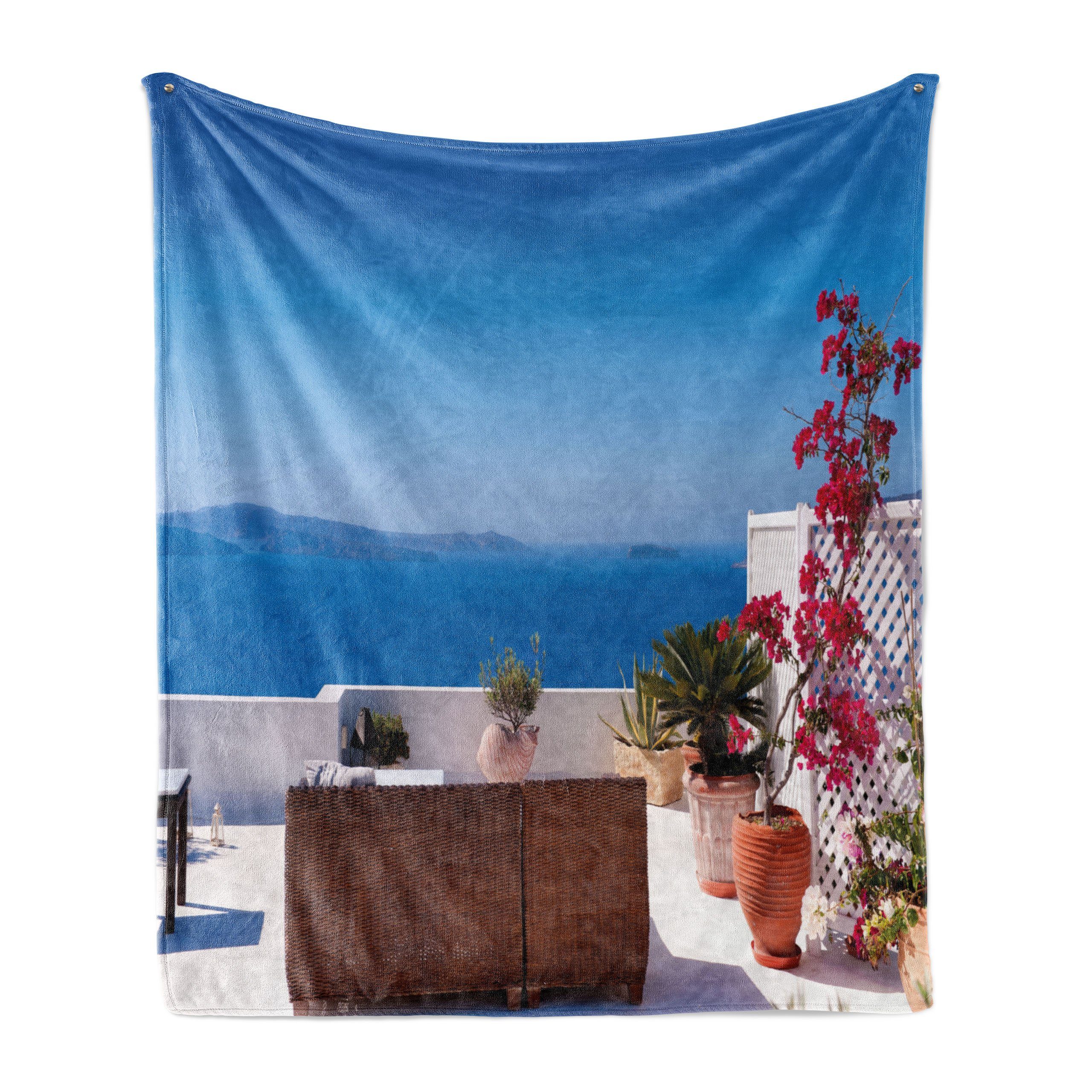 Wohndecke Gemütlicher Plüsch für den Innen- und Außenbereich, Abakuhaus, Seestück Santorini Ägäis