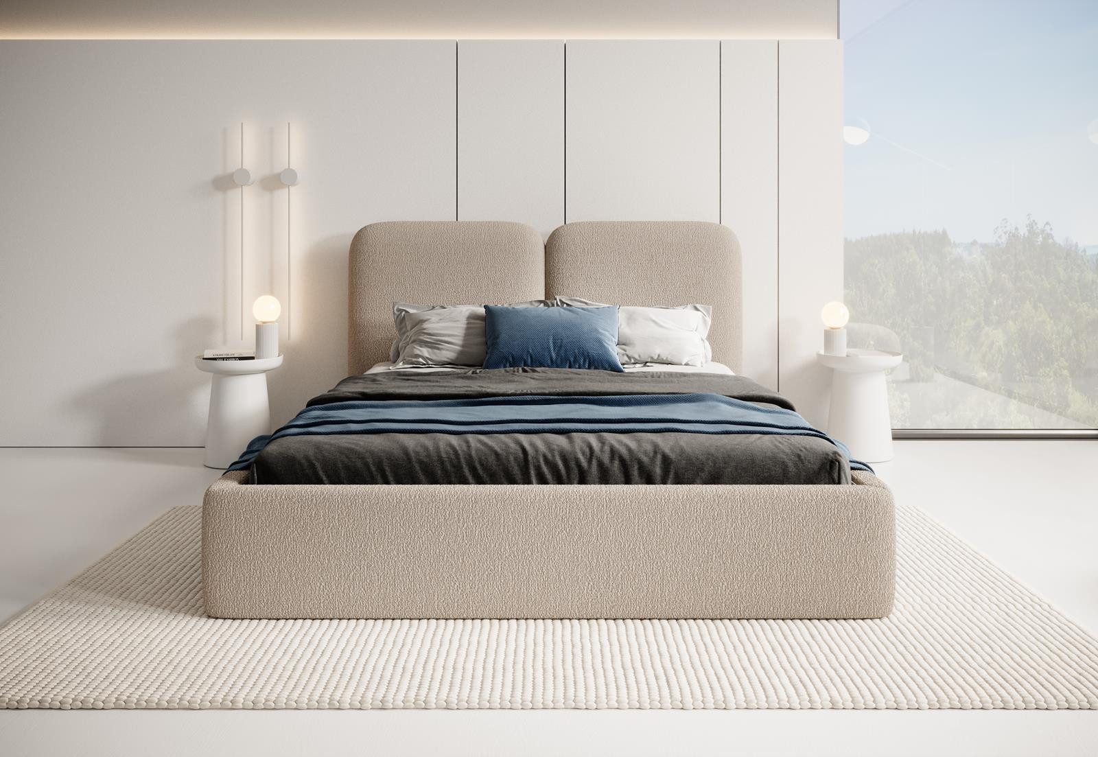 Compleo Polsterbett BUBBLE III, ohne Matratze, Doppelbett mit Kopfstütze boucle