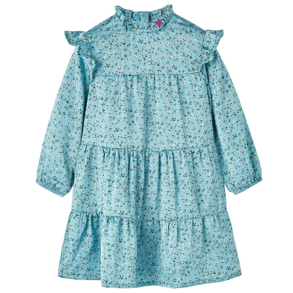 Druckkleid Kinderkleid mit Langen Ärmeln Blau 128