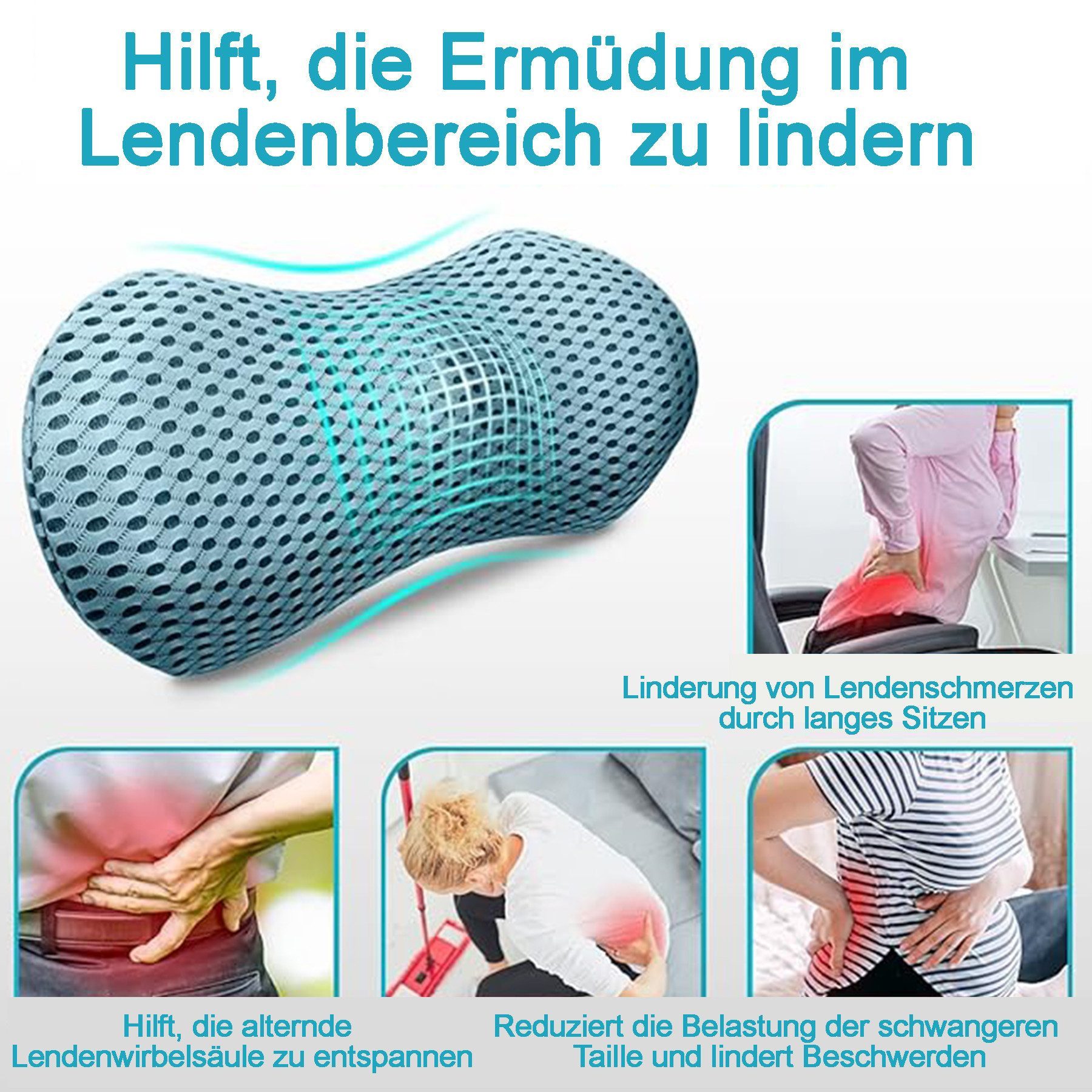 Mutig Rückenkissen Ergonomisches Lendenkissen, Memory Foam Rückenkissen, Lendenstützkissen für Auto, Bürostuhl, Bett, Rückenpolster zur Druckentlastung, für komfortable Unterstützung, 22 × 13 cm