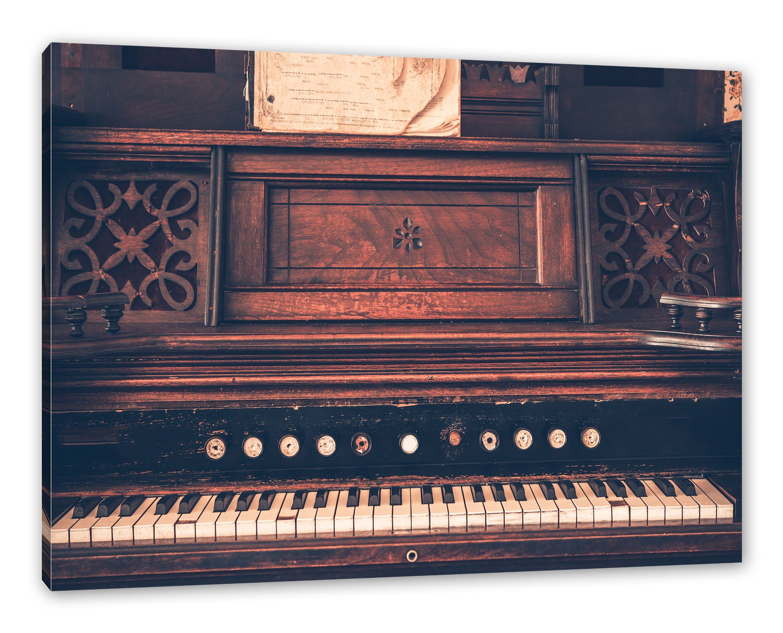 Zackenaufhänger schwarz-Weiß fertig (1 Leinwandbild inkl. bespannt, St), Klavier Pixxprint schwarz-Weiß, Klavier Leinwandbild altes altes