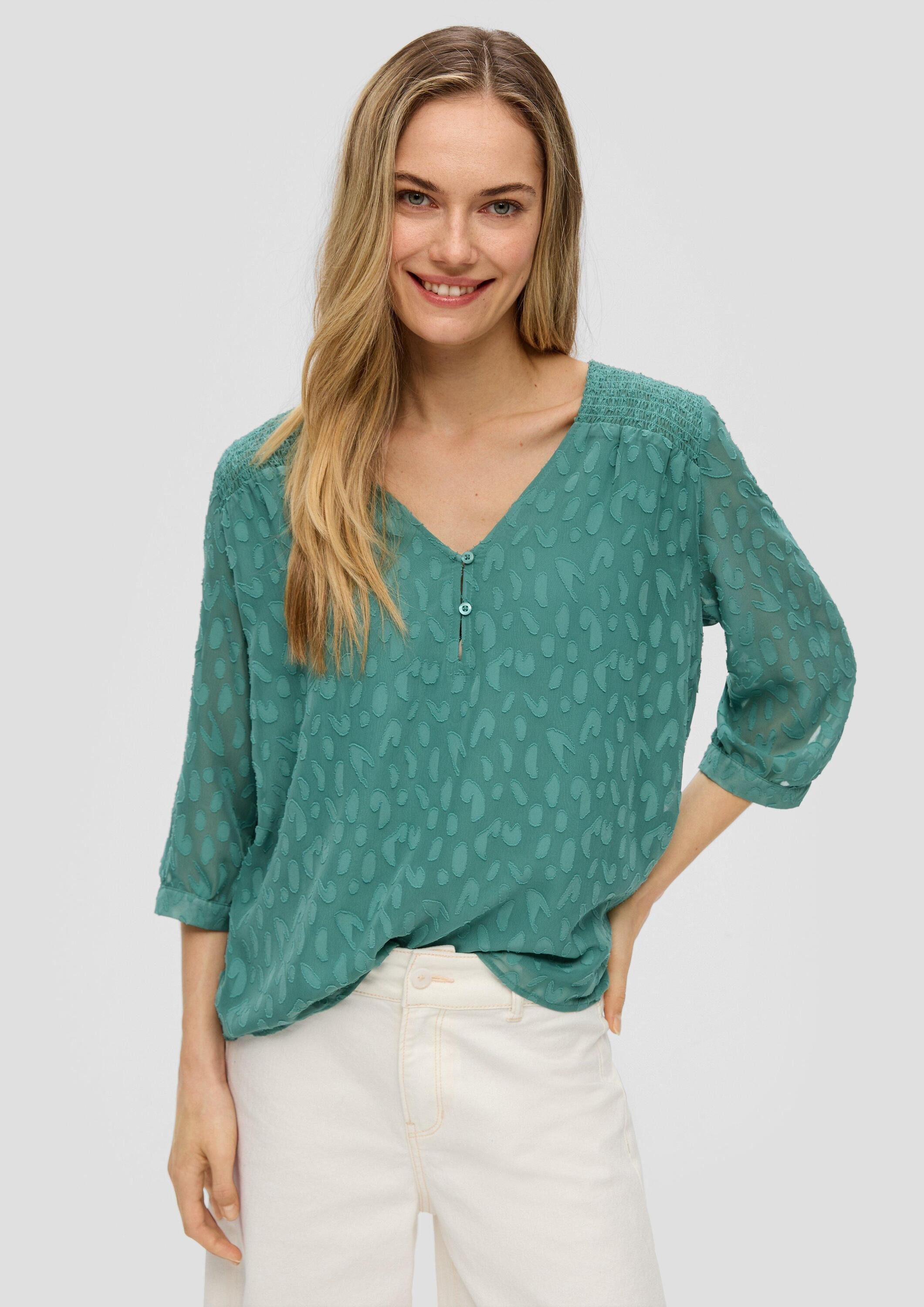 s.Oliver Kurzarmbluse Bluse Chiffonbluse mit Smok-Detail