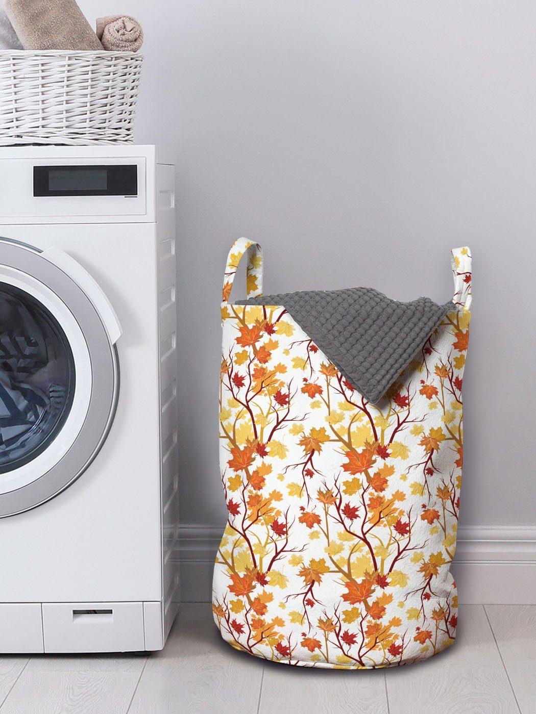 Fallen Waschsalons, Wäschekorb für mit Griffen Herbst-Jahreszeit-Elemente Abakuhaus Natur Kordelzugverschluss Wäschesäckchen