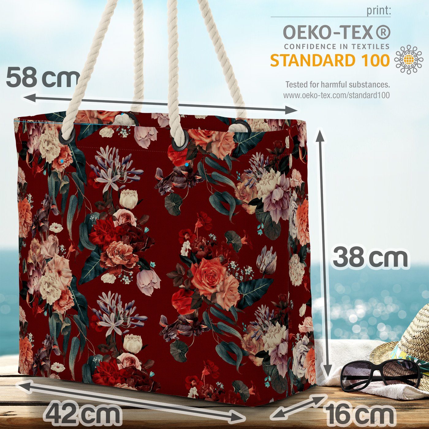 VOID Strandtasche (1-tlg), Viktorianisches Blumenmuster Pflanzen Beach Floral Blumen-Strauss Bag Blüten