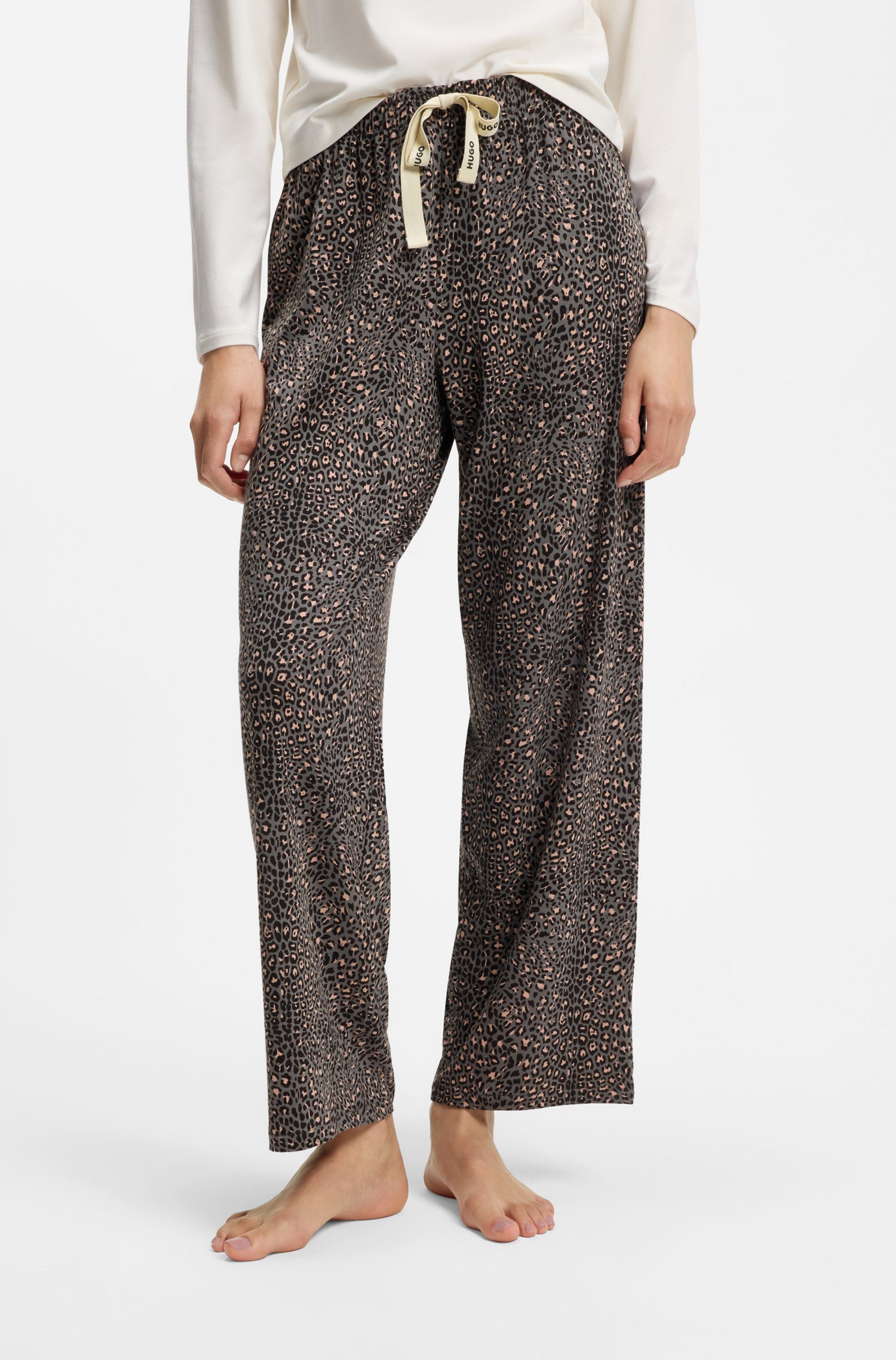HUGO Pyjamahose elastischer Bund, gerader Schnitt, gewellte Kanten