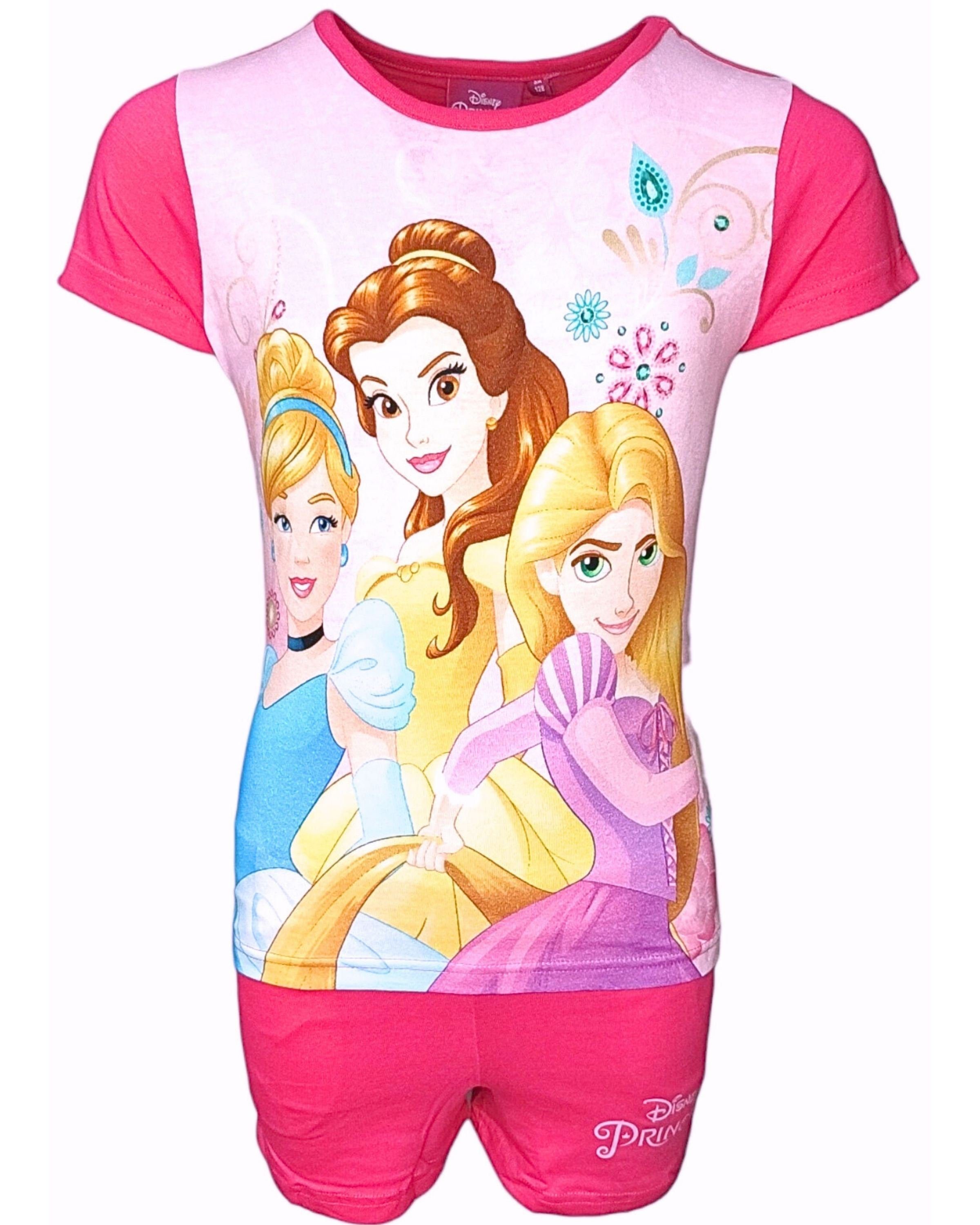 Disney Princess Shorty Cinderella, Belle & Rapunzel (2 tlg) Mädchen Set T-Shirt & Kurze Hose Gr. 98 - 128 cm Pink