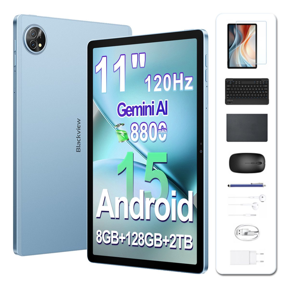 blackview Tablet ZENO 10 11" Android 15 5G LTE, 90Hz, 8800mAh, GPS, 9-in-1 Set Tablet (11", Dual-SIM-5G,PC-MODUS + WPS OFFICE,11" FHD+ 90HZ & WIDEVINE L1,Face ID)