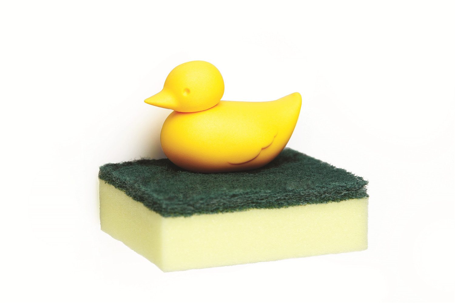 Qualy Design Schwammhalter Ente gelb, (Kunststoff, 2-tlg., Saugnäpfe und 1 Schwamm inklusive), Duck Sponge, ca. 8,5 x 5 x 9 cm