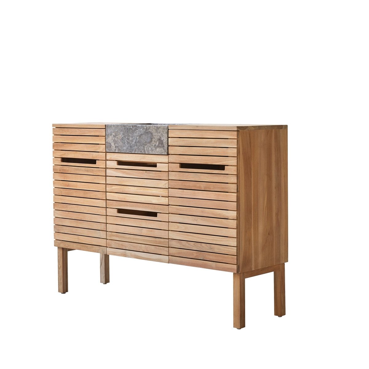 Tikamoon Waschtisch Waschtisch aus Teakholz mit Marmor Waschbecken 125 Slats