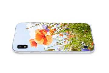 MuchoWow Handyhülle Blumen - Mohn - Frühling - Natur - Rot - Blau, Handyhülle Samsung Galaxy A10, Smartphone-Bumper, Print, Handy