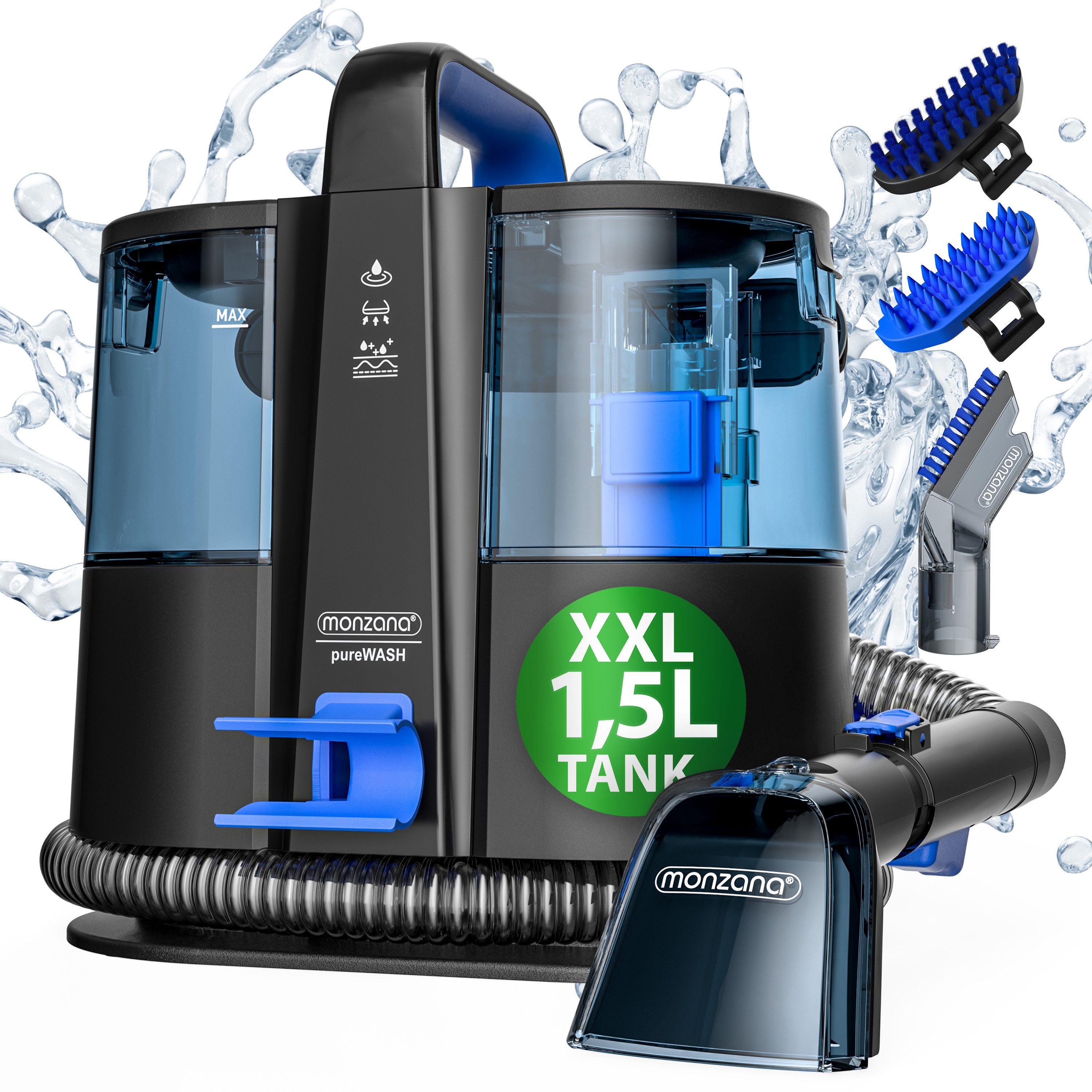 monzana Wasch-Sauger, 400 W, beutellos, Teppichreinigungsgerät Sofa Auto Polsterreiniger Dual Tank