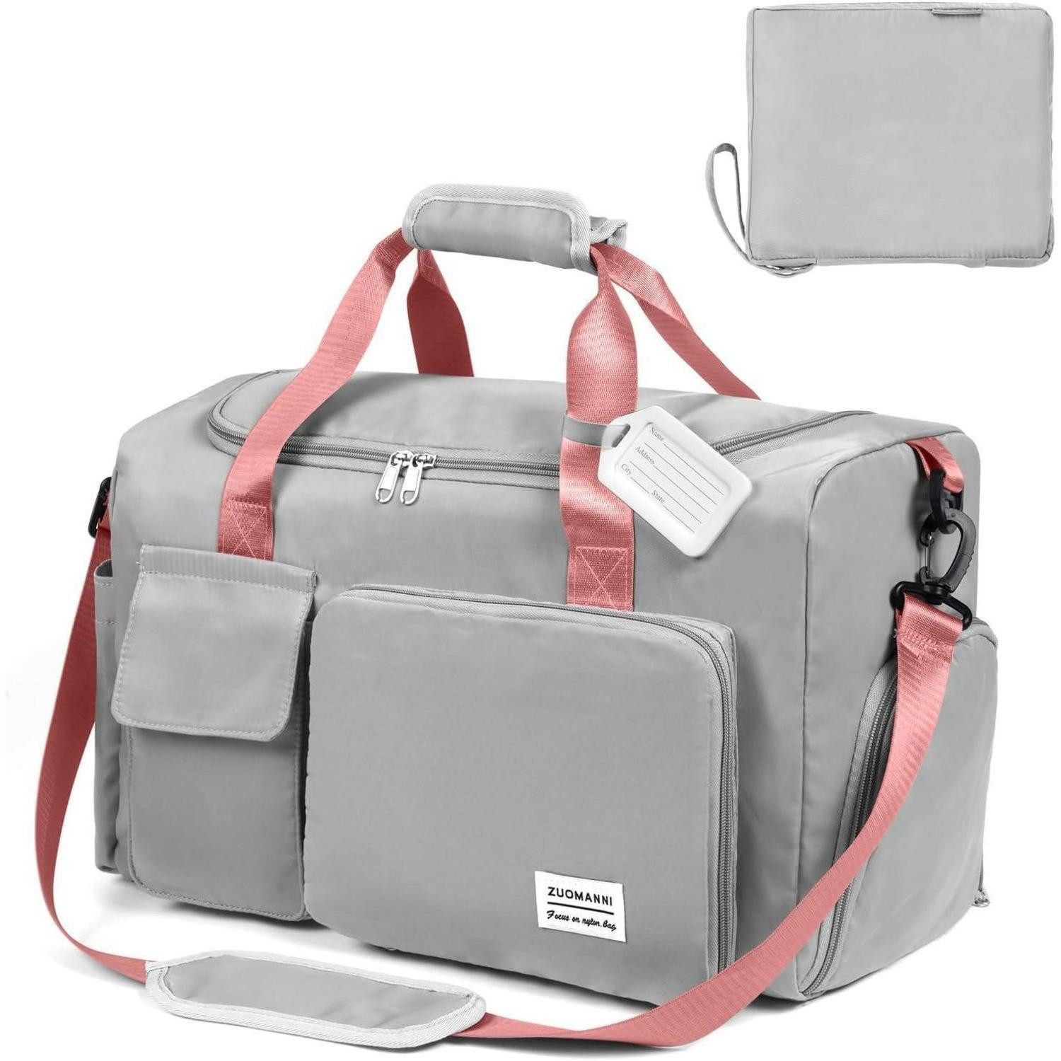 LuxusKollektion Weekender 36L Faltbare Reisetasche Große Weekender Wasserdicht Grau Rosa