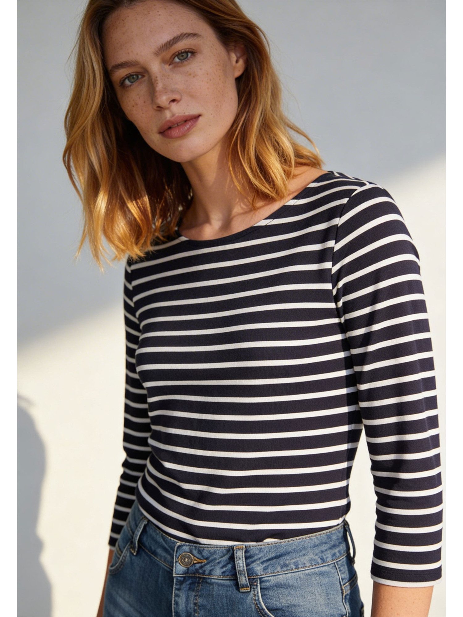 MORE&MORE 3/4-Arm-Shirt stretchiges 3/4 Arm, Streifenshirt