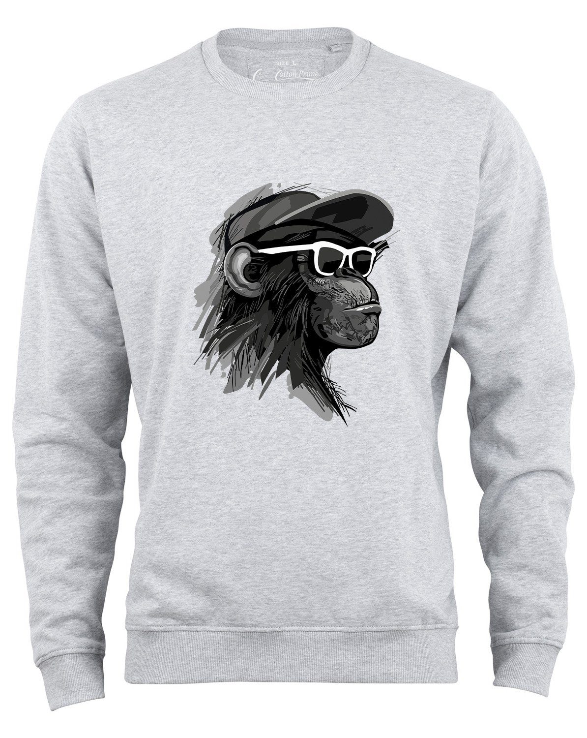 Cool weichem Monkey mit Cotton Brille Sweatshirt mit Innenfleece Prime® Grau-Melange