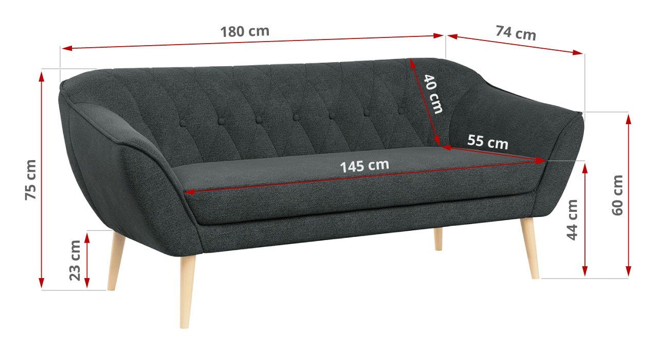 Set 3 2 MÖBEL Dunkelgrau Gesteppte Sofa Sofa Stil, 3 Polsterung, PIRS Skandinavischer + Matana 2, MKS Moderne