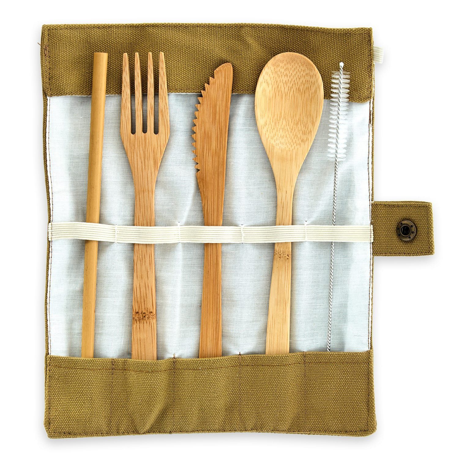 Klarstein Kochbesteck-Set Reisebesteck mit brauner Tasche