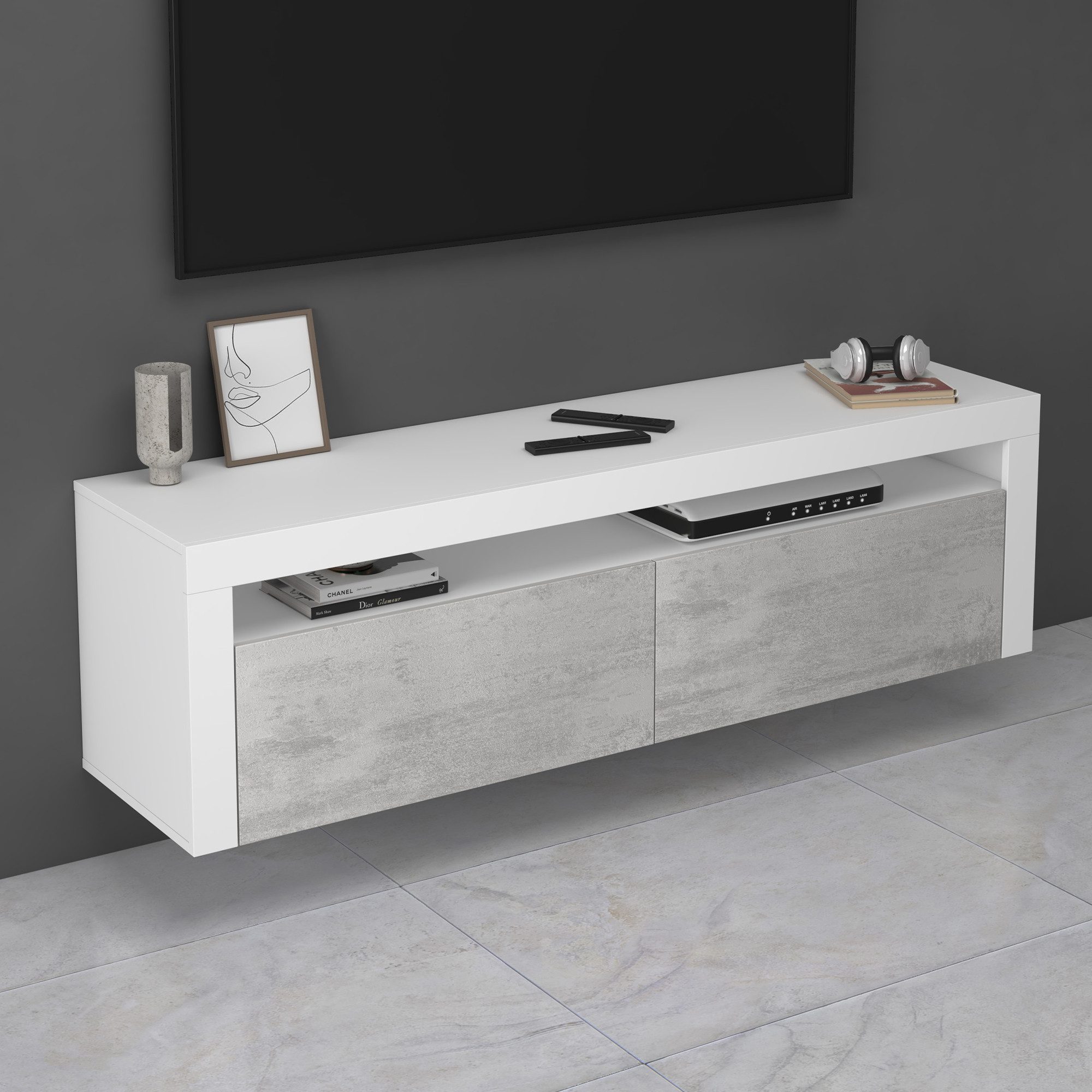 Mai & Mai Lowboard TV-Board Fernsehschrank Hängend Fernsehtisch Holz 160x40x46cm