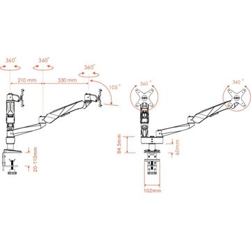 SpeaKa Professional SuperFlex 2fach Monitorhalter, Tischmontage Monitor-Halterung, (2-in-1-Montage, Gasdruck-Technik, Ausziehbar)
