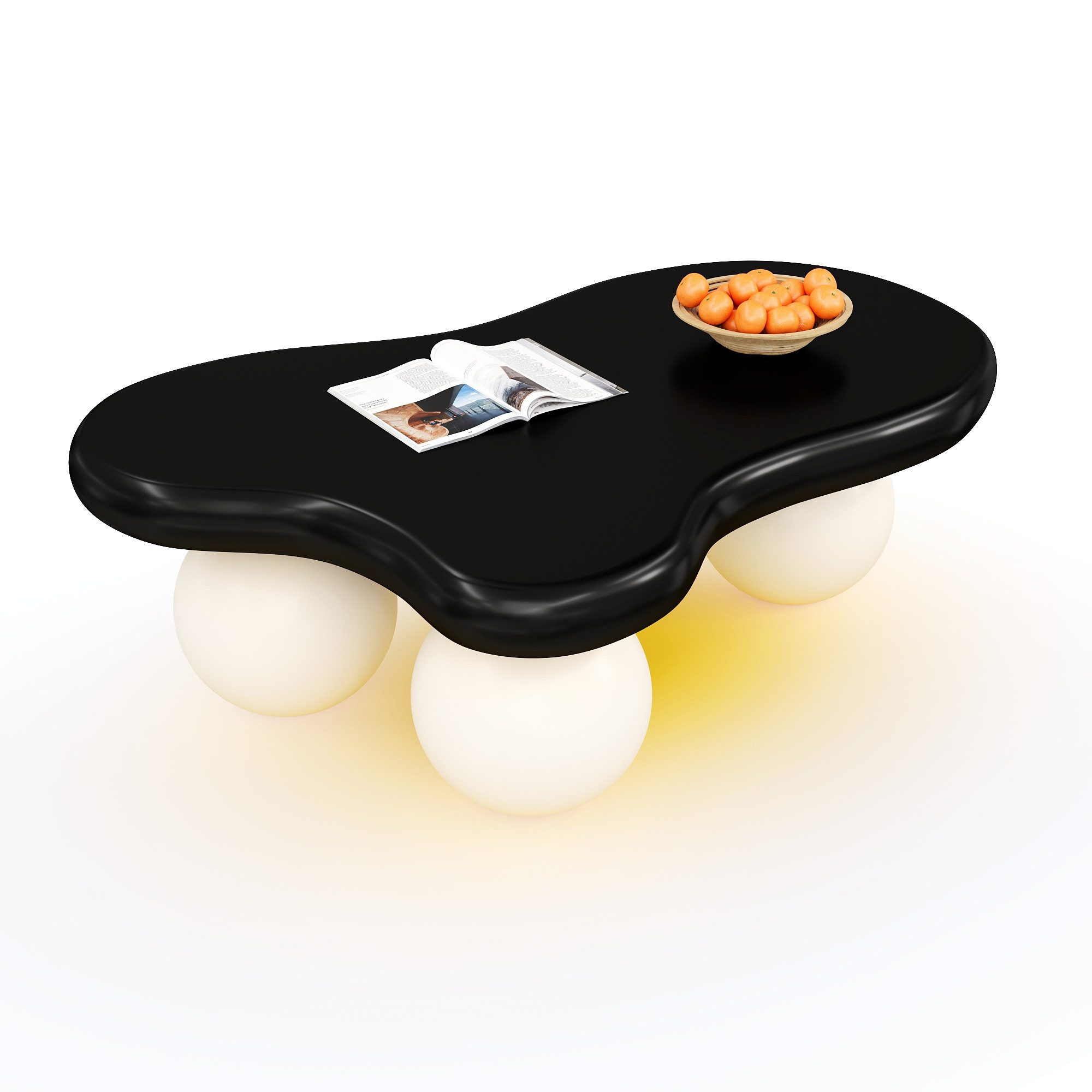 Ulife Couchtisch Wohnzimmertisch, Beistelltisch, mit LED-Beleuchtung, 16 Farben wählbar, Wolkenform+Rundbein-Design, 95x62,5x32cm