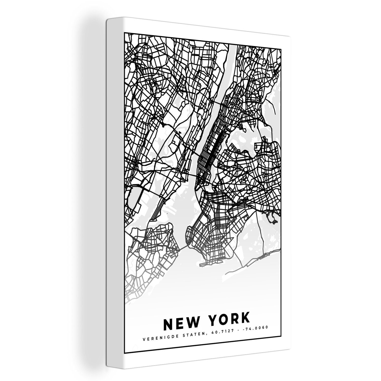 OneMillionCanvasses® Leinwandbild New York - Stadtplan - Schwarz und weiß - Karte, (1 St), Leinwandbild fertig bespannt inkl. Zackenaufhänger, Gemälde, 20x30 cm
