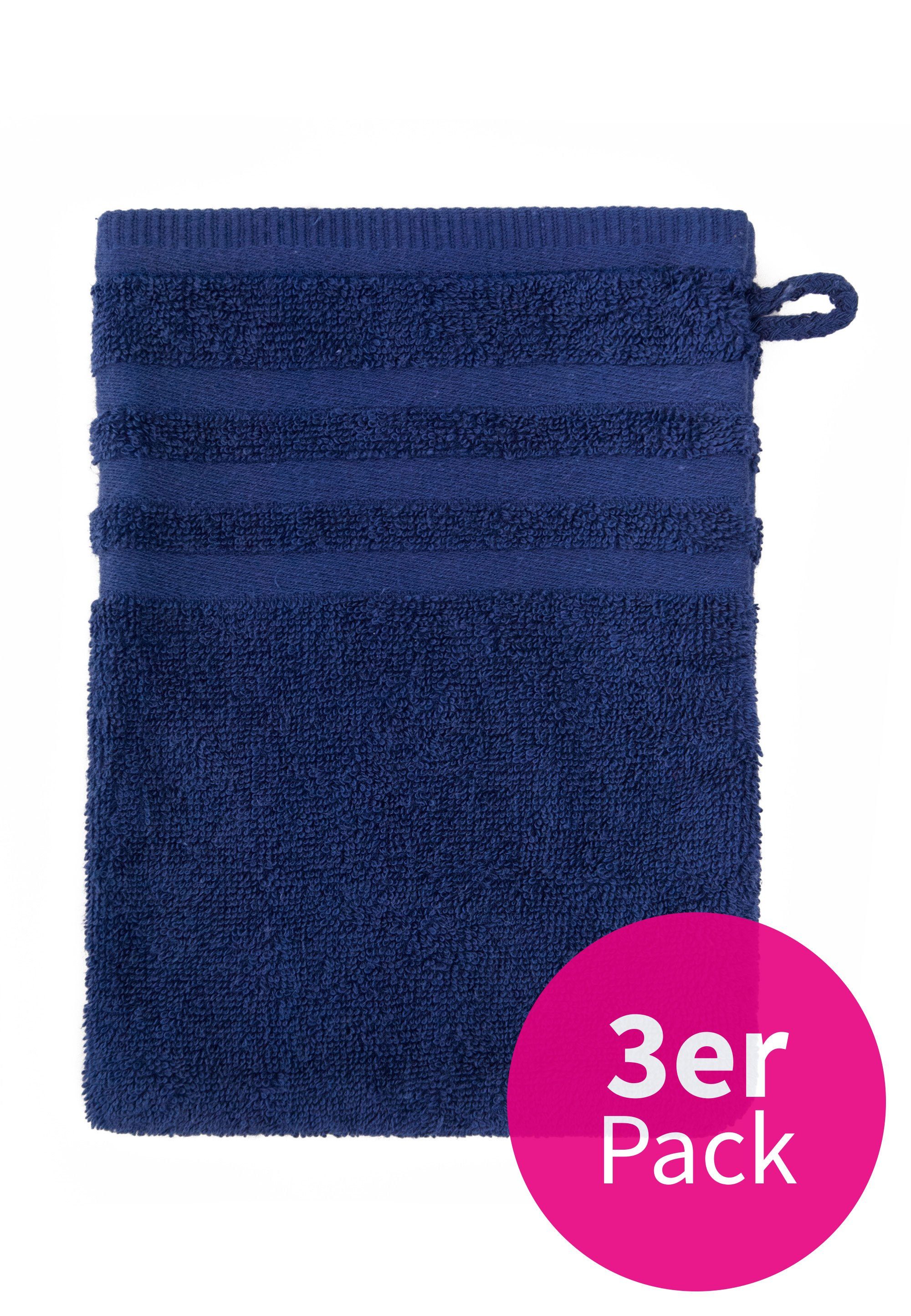 grace grand spa Waschlappen (3-tlg), im 3er-Pack mit Streifen-Bordüre blau
