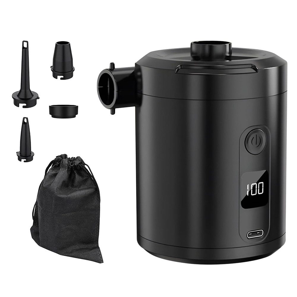 AFKSMILE Akku-Luftpumpe Elektrische Luftpumpe, Mini Luftpumpe Akku mit digitaler Anzeige, Aufblasen & Entleeren, 4 Luftdüsen für Camping, Luftbett, Schwimmringe