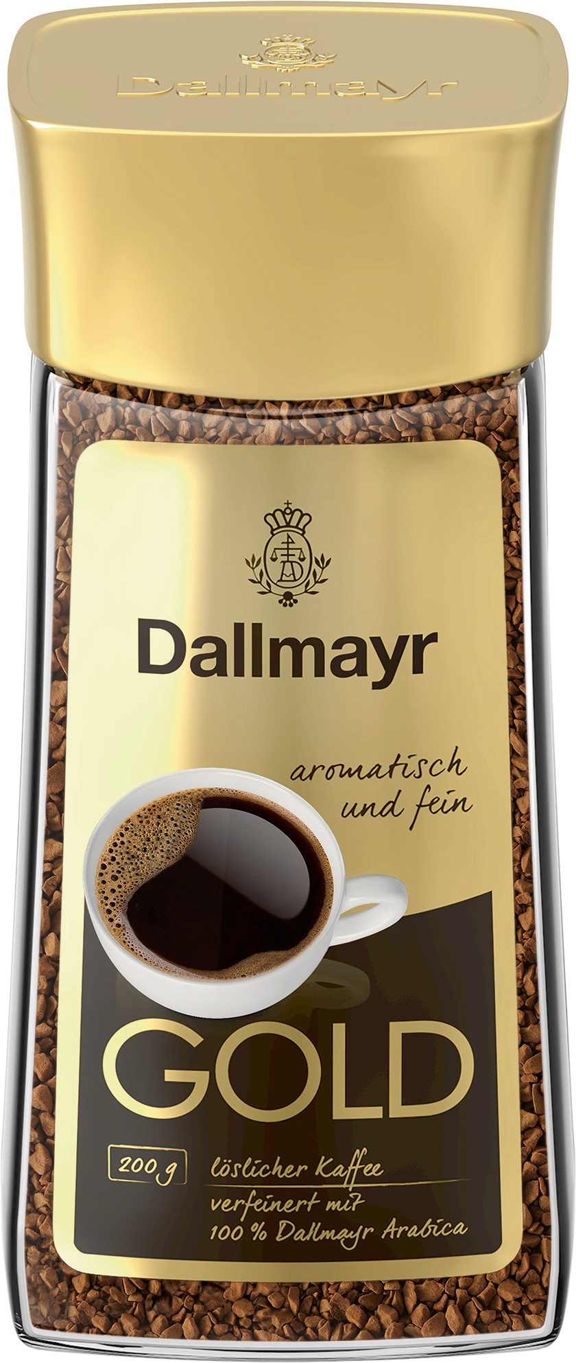 DALLMAYR Kaffee, Dallmayr Gold löslicher Bohnenkaffee aromatisch fein im Glas 200g