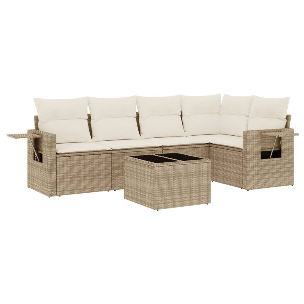 Gartenlounge-Set 6-tlg. Garten-Sofagarnitur mit Kissen Beige Poly Rattan