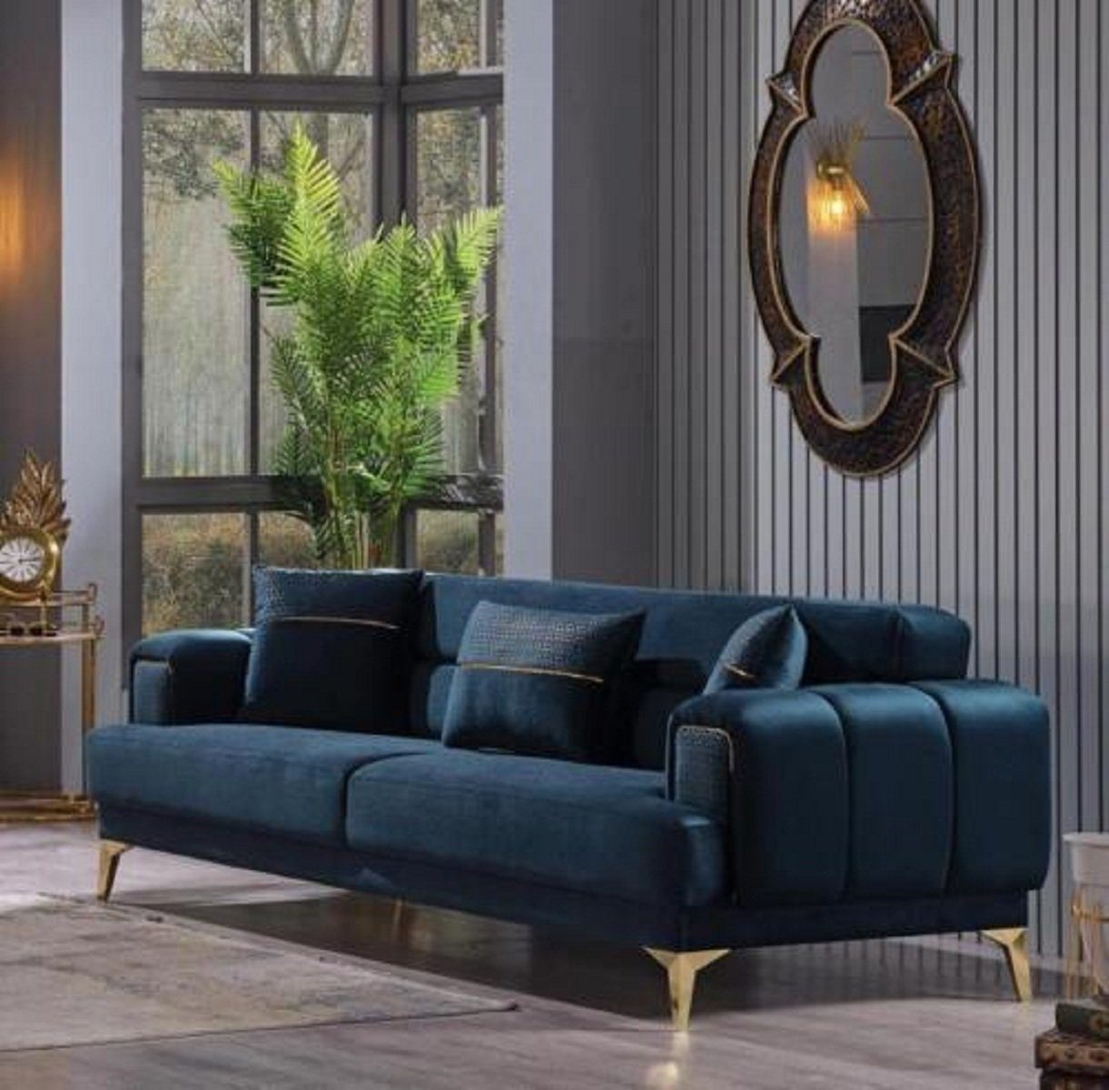 JVmoebel 3-Sitzer Blauer Wohnzimmermöbel in Möbel Teile, Made Luxus Textilsofas, 1 Polster Couch Europa 3-Sitzer