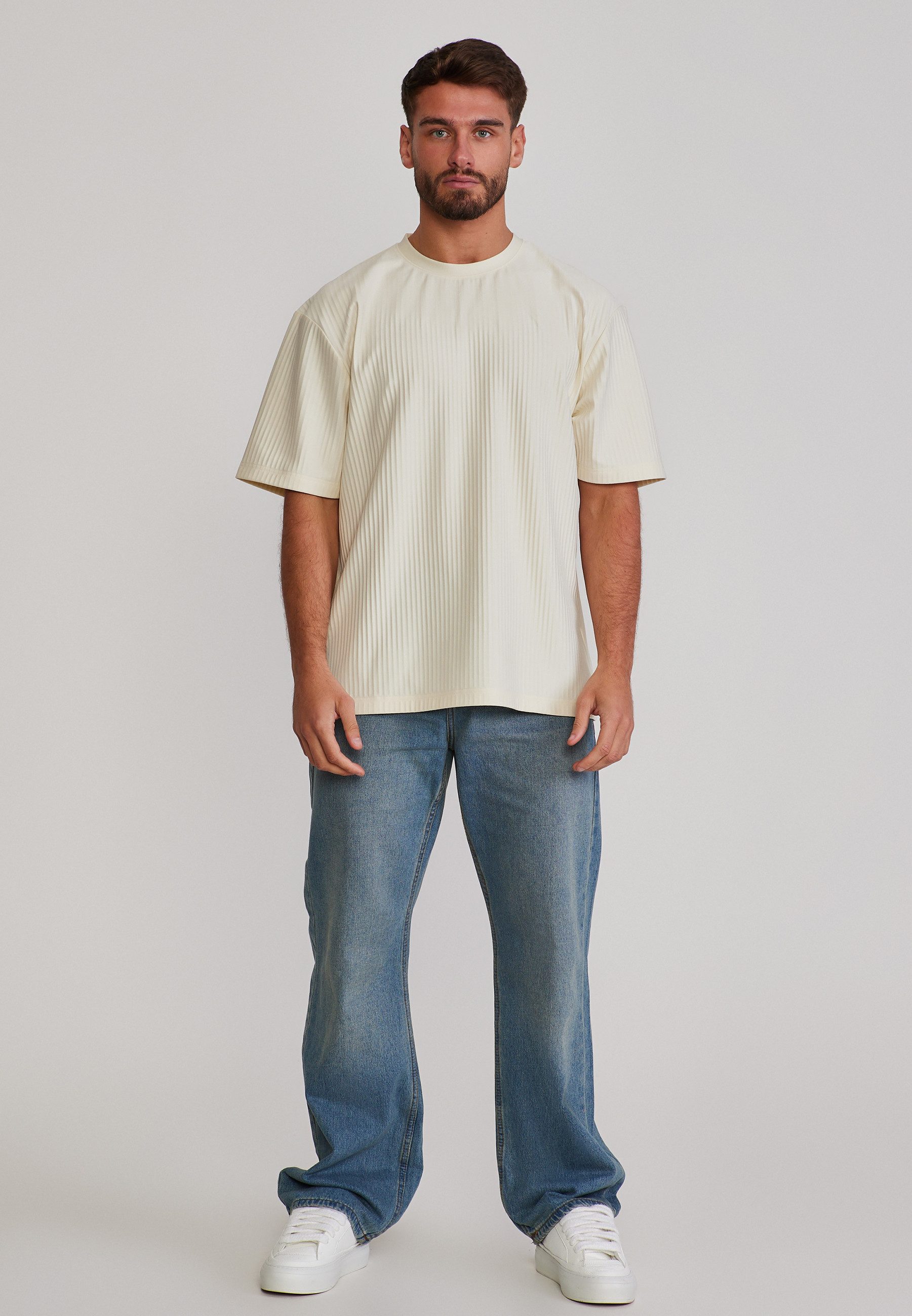 Siksilk T-Shirt SikSilk Herren Ecru Plisse T-Shirt