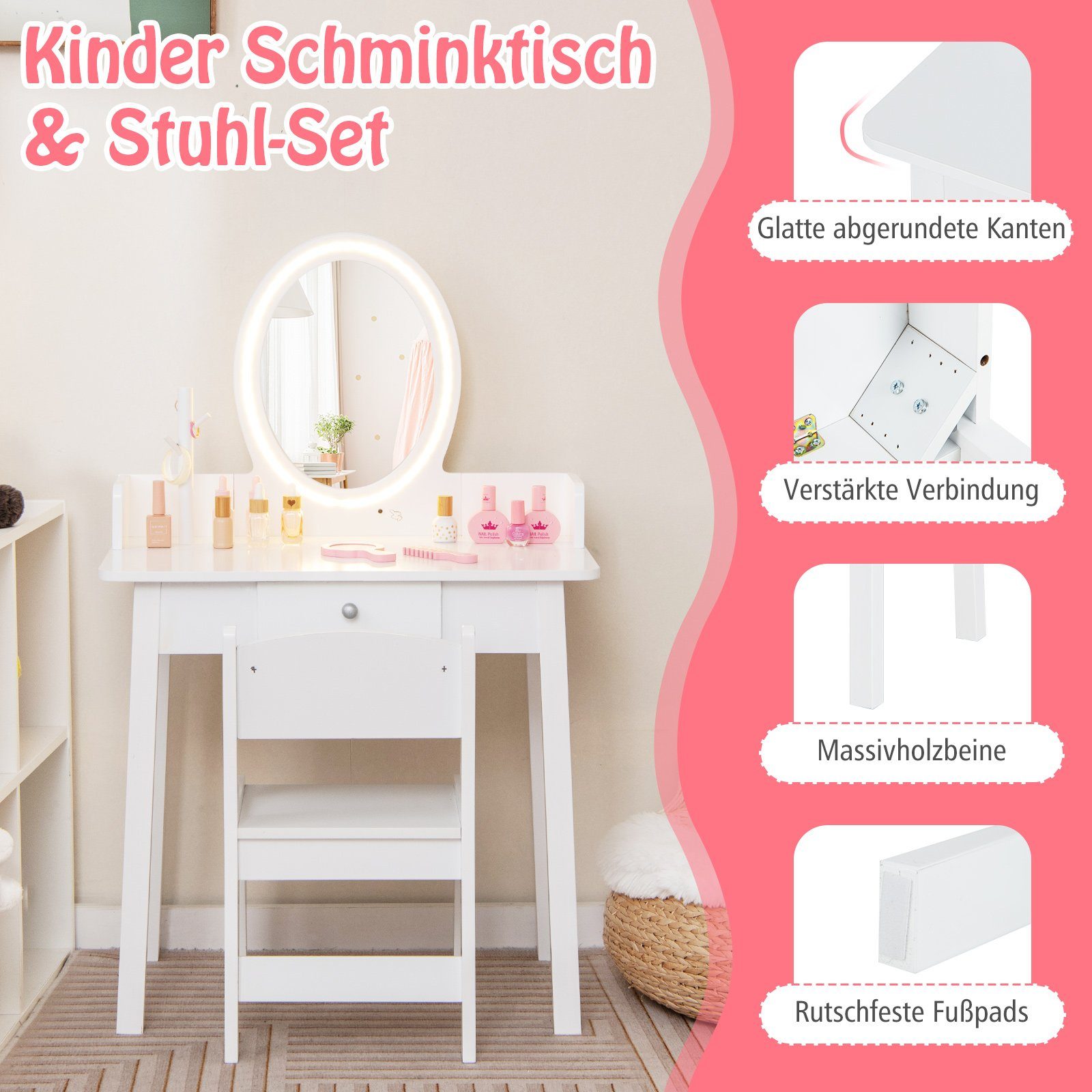 COSTWAY Schminktisch, Kinder Frisiertisch Set mit Stuhl günstig online kaufen