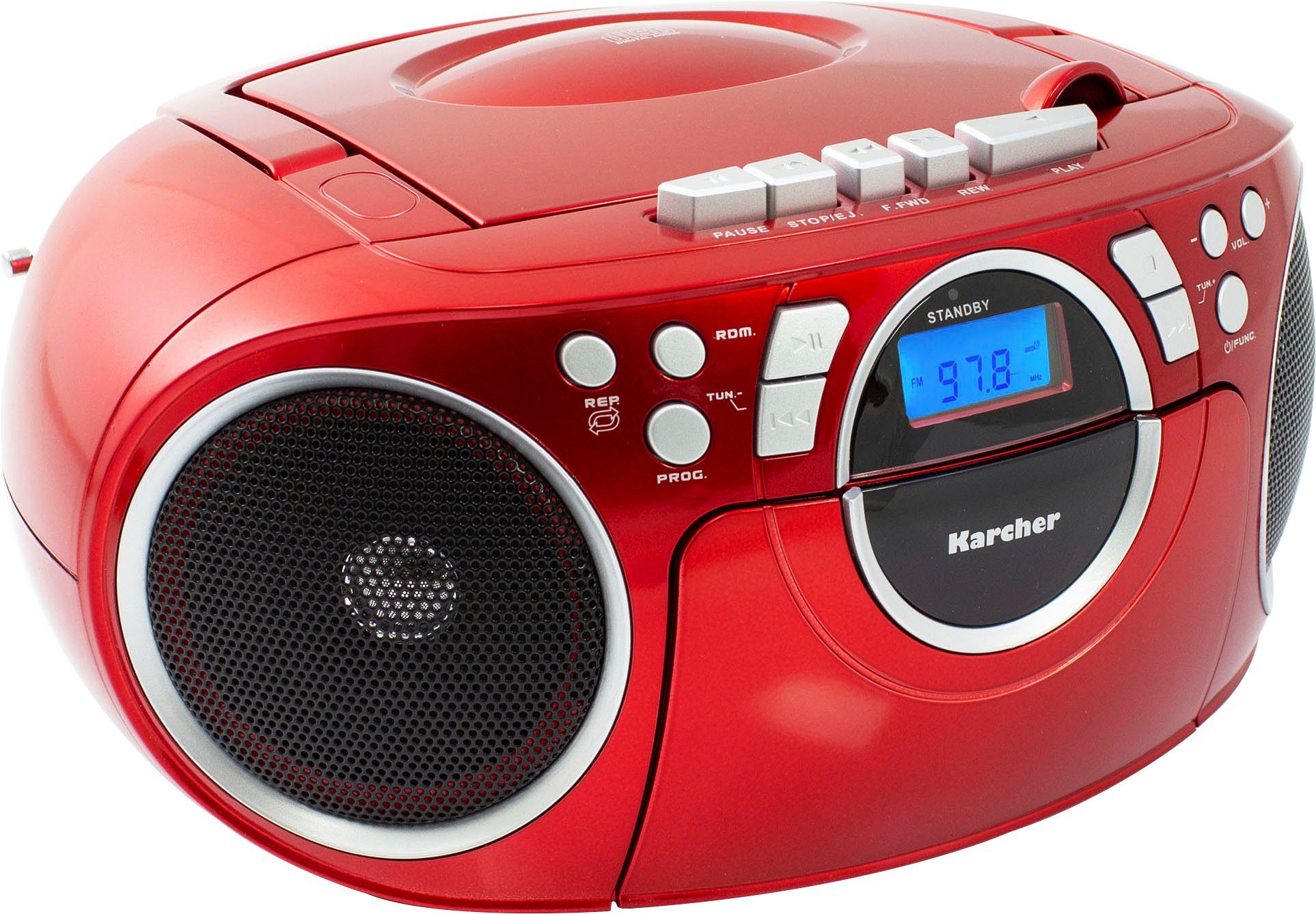 Karcher RR 5042-R Boombox (FM-Tuner, UKW mit RDS, 3 W, CD-Player, Kassettenplayer, AUX-Anschluss, Kopfhörereingang)