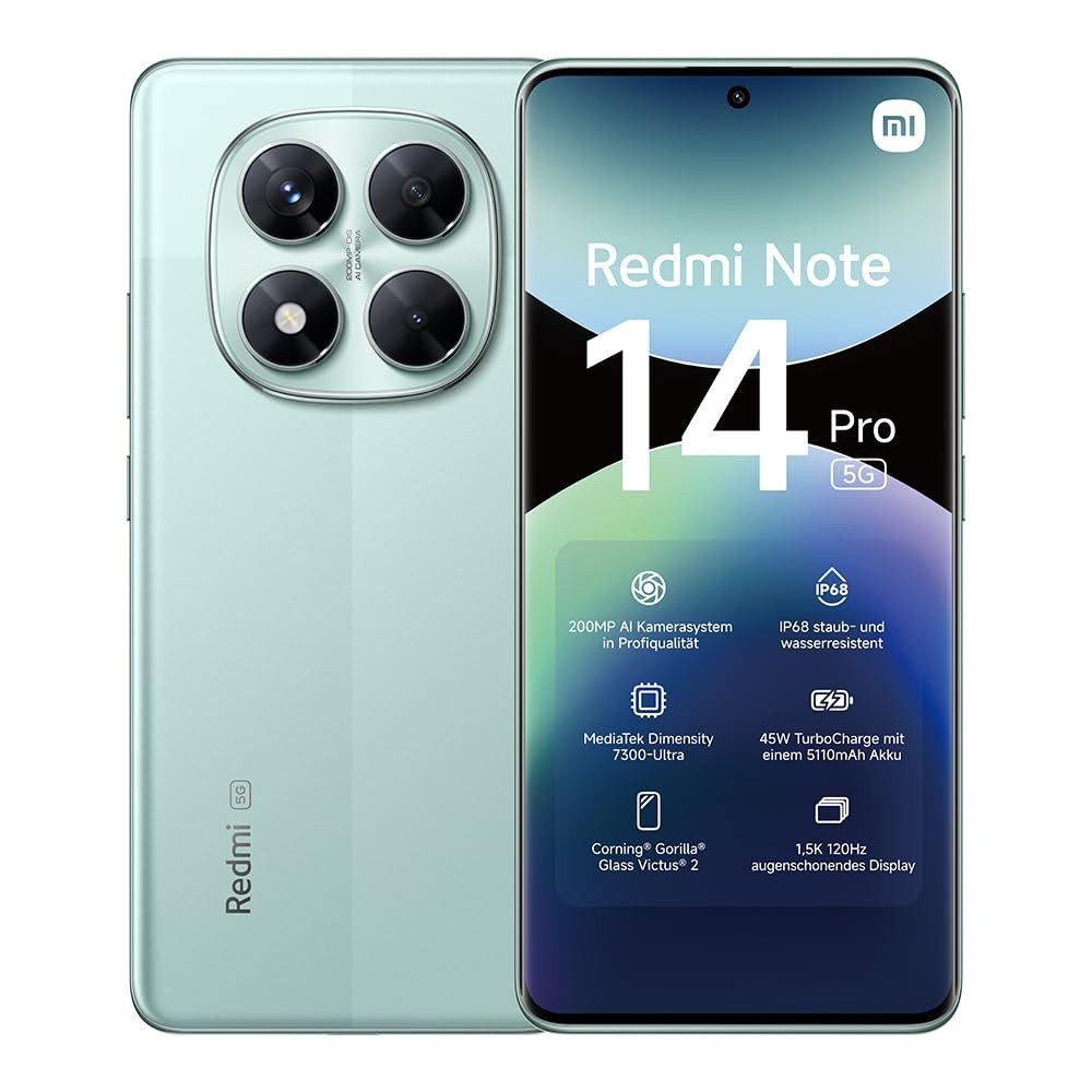 Xiaomi Redmi Note 14 Pro 5G 12 + 512 GB Smartphone (16,94 cm, 200 MP Kamera, 6,67 Zoll, 120Hz Display, 45W TurboCharge, 5110mAh, NFC, AI-Funktionen)