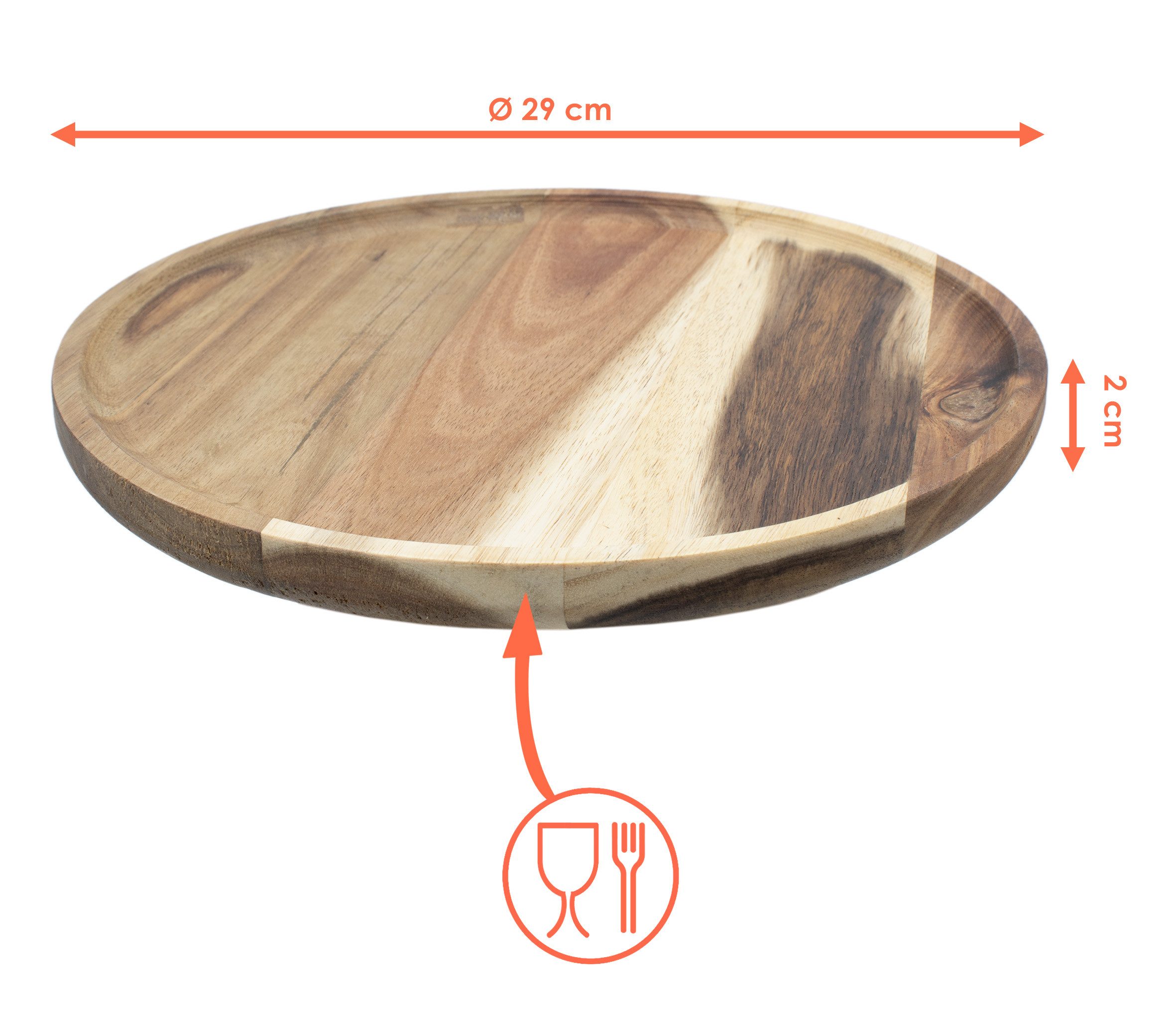 Spetebo Servierplatte Runder Holzteller aus massivem, Akazienholz, (Servierteller, 1-tlg), lebensmittelecht