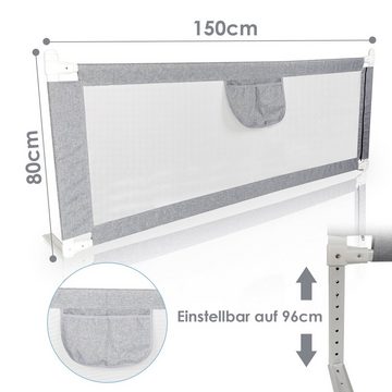 Randaco Bettschutzgitter Bettgitter 150 cm 180 cm 200 cm Schutz geeignet für Kinderbetten (Elternbetten und alle Matratzen Massivholz), aus Metall