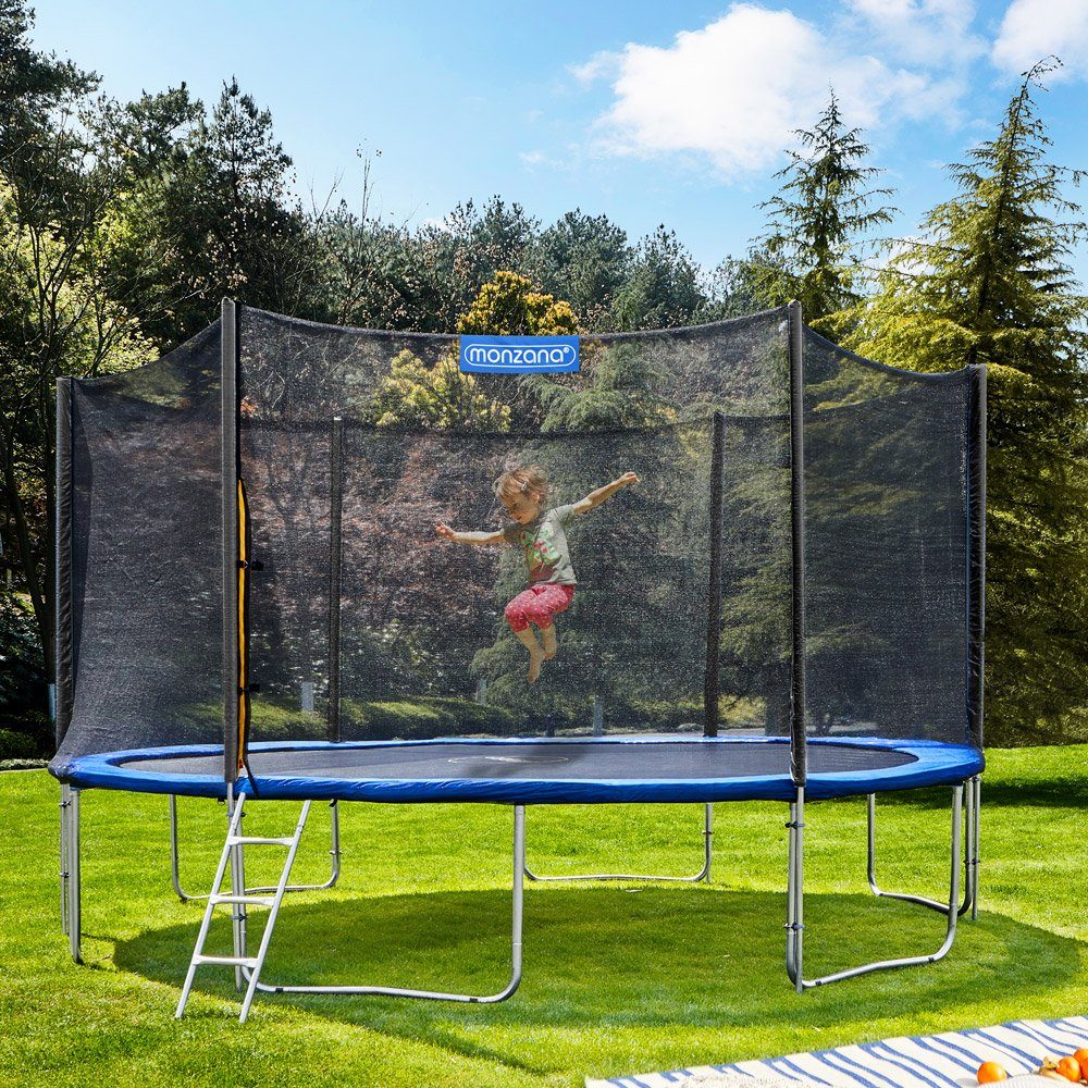 Sicherheitsnetz, inkl. Randabdeckung monzana Kindertrampolin Ø cm GS Leiter, Gartentrampolin, zertifiziert & SÜD Gartentrampolin - Komplettset TÜV 427 Zubehör