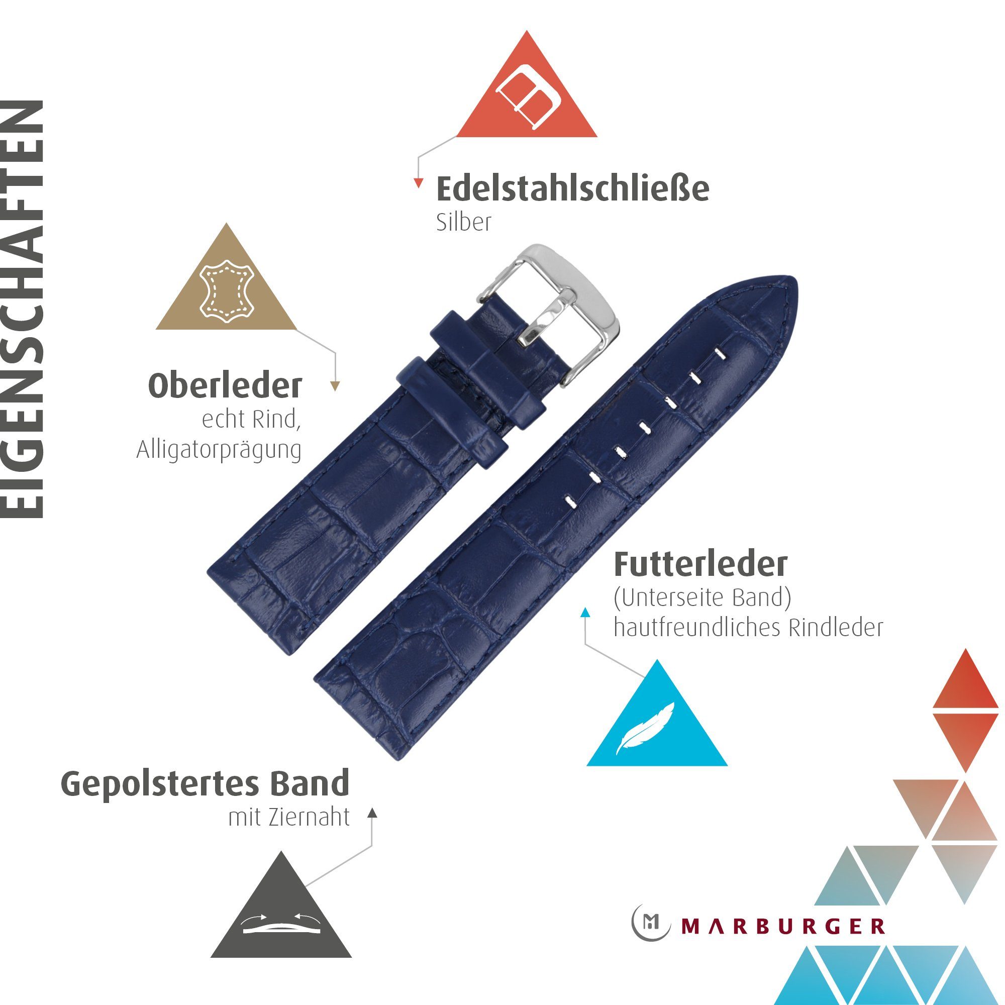 MARBURGER Uhrenarmband 24mm Leder Alligator Prägung günstig online kaufen