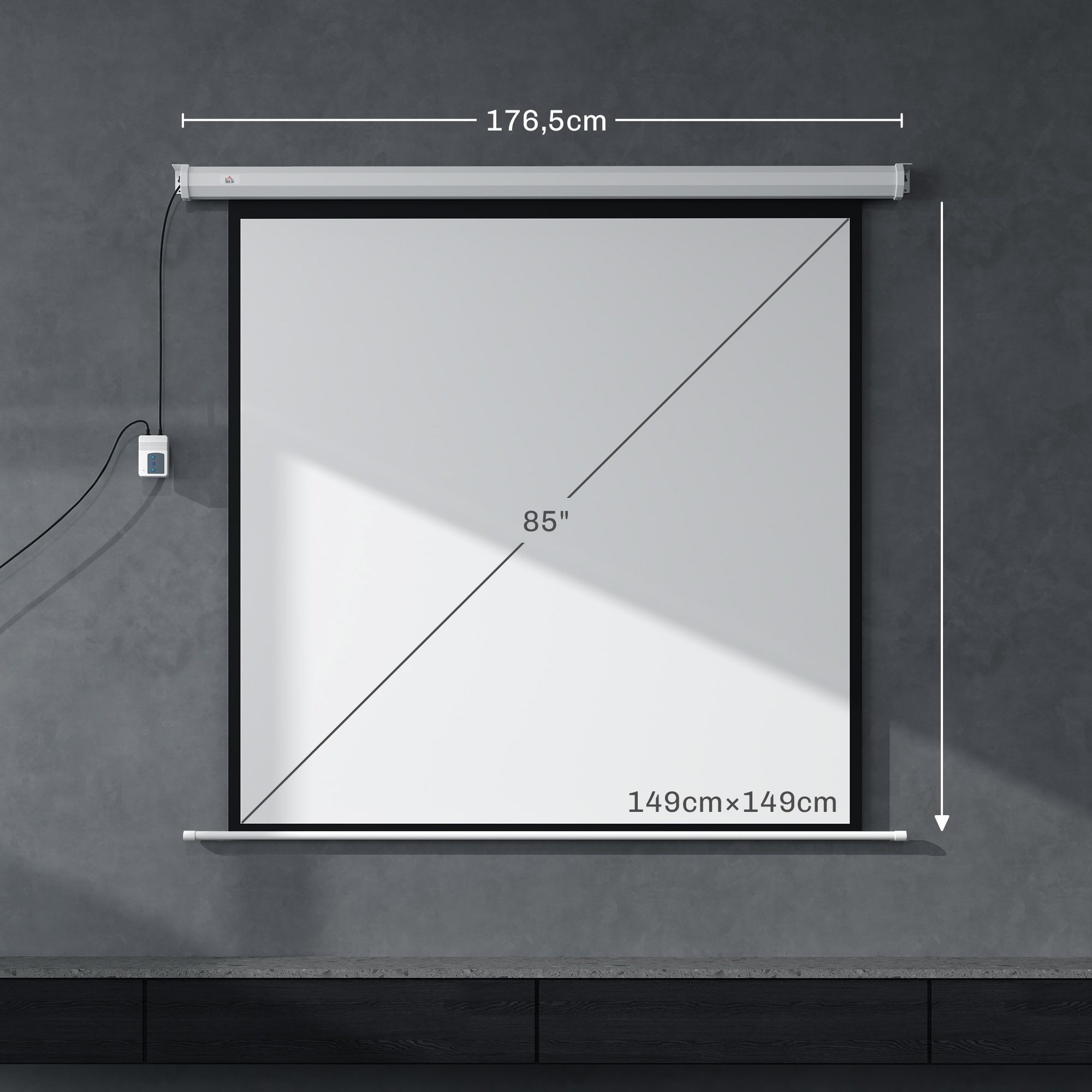 HOMCOM Leinwand 92 Zoll 1:1 HD 4K Rollo-Leinwand Projektionsleinwand, für Heimkino Büro-Präsentationen – Bild 3 von 5