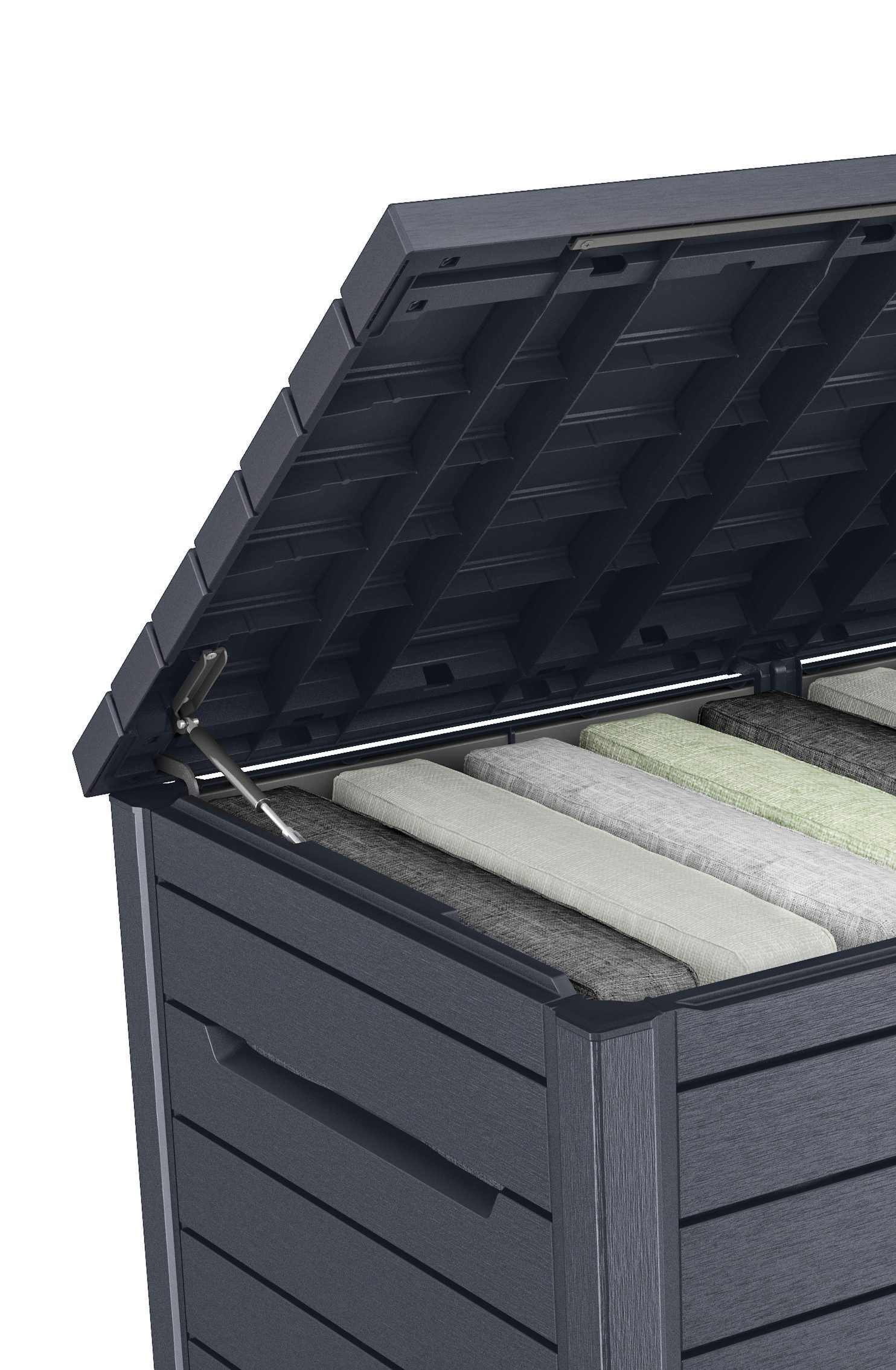 Keter Gartenbox "Ontario" 870L in Holzoptik 147x83x86 cm mit Gasdruckfedern, mit Gasdruckfeder, UV- und witterungebständig, wasserdicht