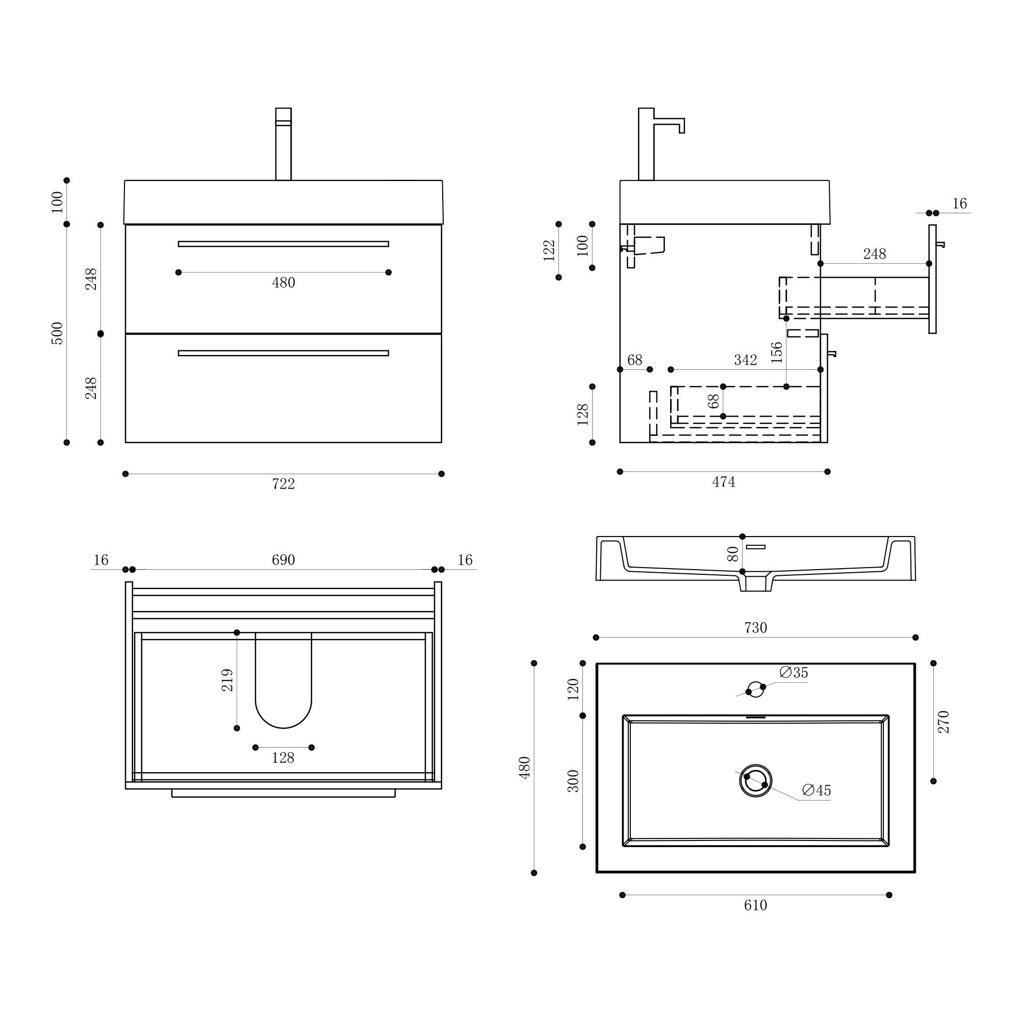 doporro Badezimmer-Set Badmöbel-Set Quadratto Waschbeckenunterschrank Wasch günstig online kaufen