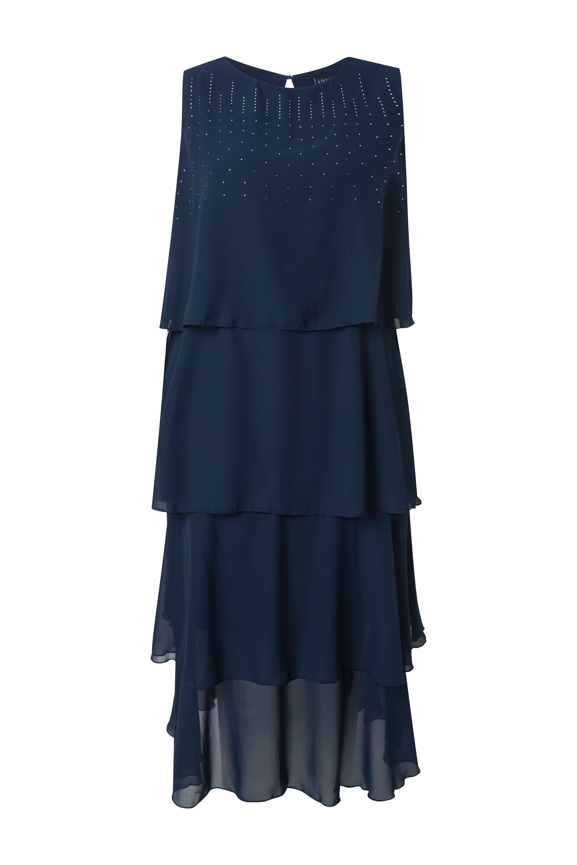 Ulla Popken Cocktailkleid Chiffon-Maxikleid Volants U-Boot-Ausschnitt günstig online kaufen