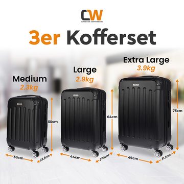 Christian Wippermann Kofferset 3-teilig Kofferset Koffer Rollkoffer, 4 Rollen, (Set, 3 tlg), mit TSA-Schloss