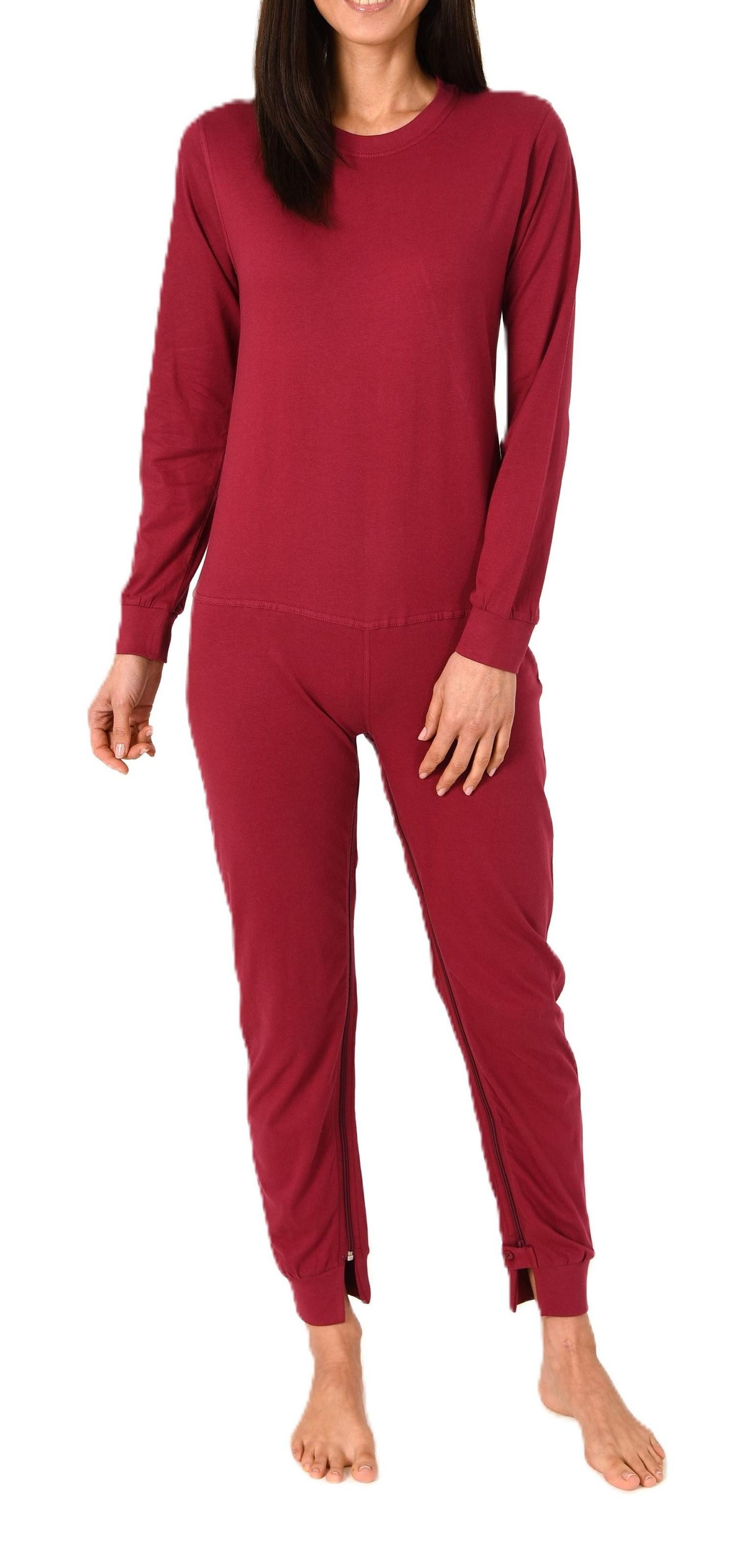 Normann Care Pyjama Damen Pflegeoverall langarm mit Reißverschluss am Rücken und Bein
