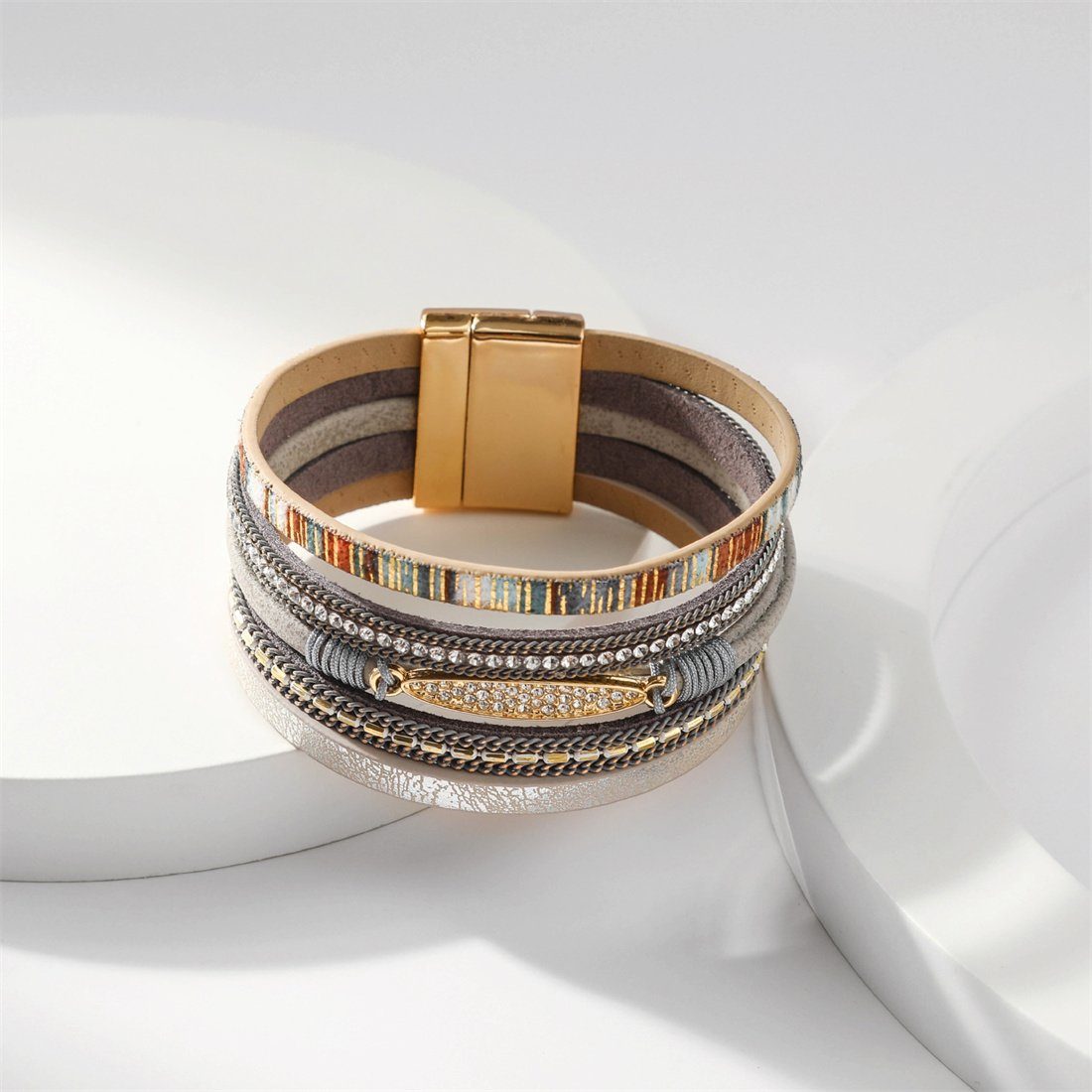 DÖRÖY Lederarmband Bohème-Armband mit mehreren Diamantarmband Schichten, Leder- und khaki